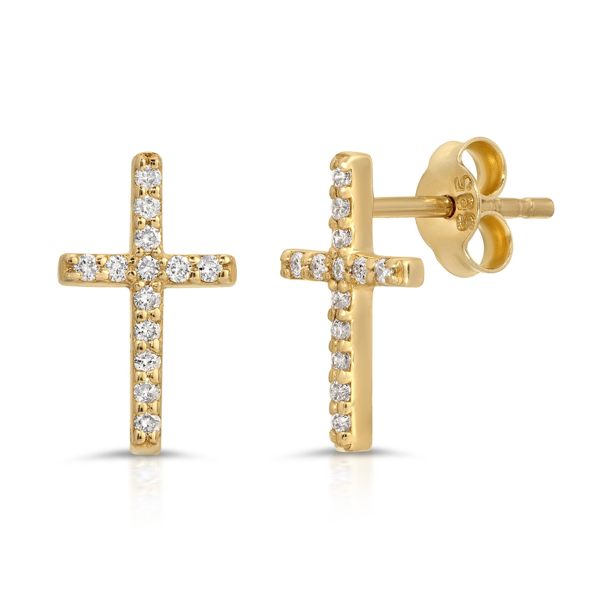 14k Yellow Gold Diamond Cross Earrings