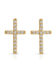 14k Yellow Gold Diamond Cross Earrings