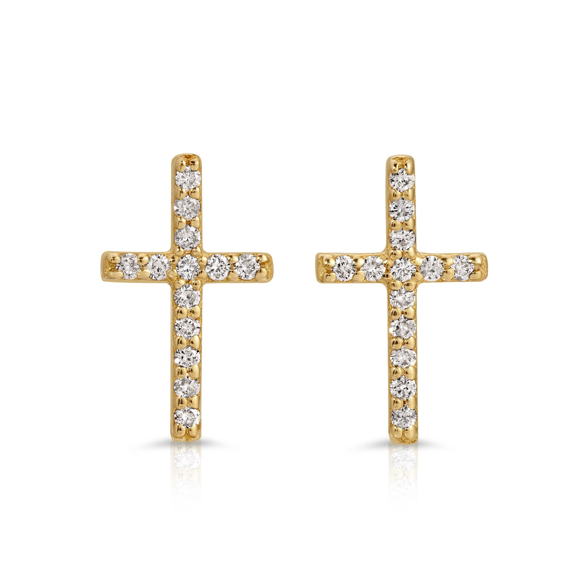 14k Yellow Gold Diamond Cross Earrings (SINGLE OR PAIR) - Melt'm Jewelry