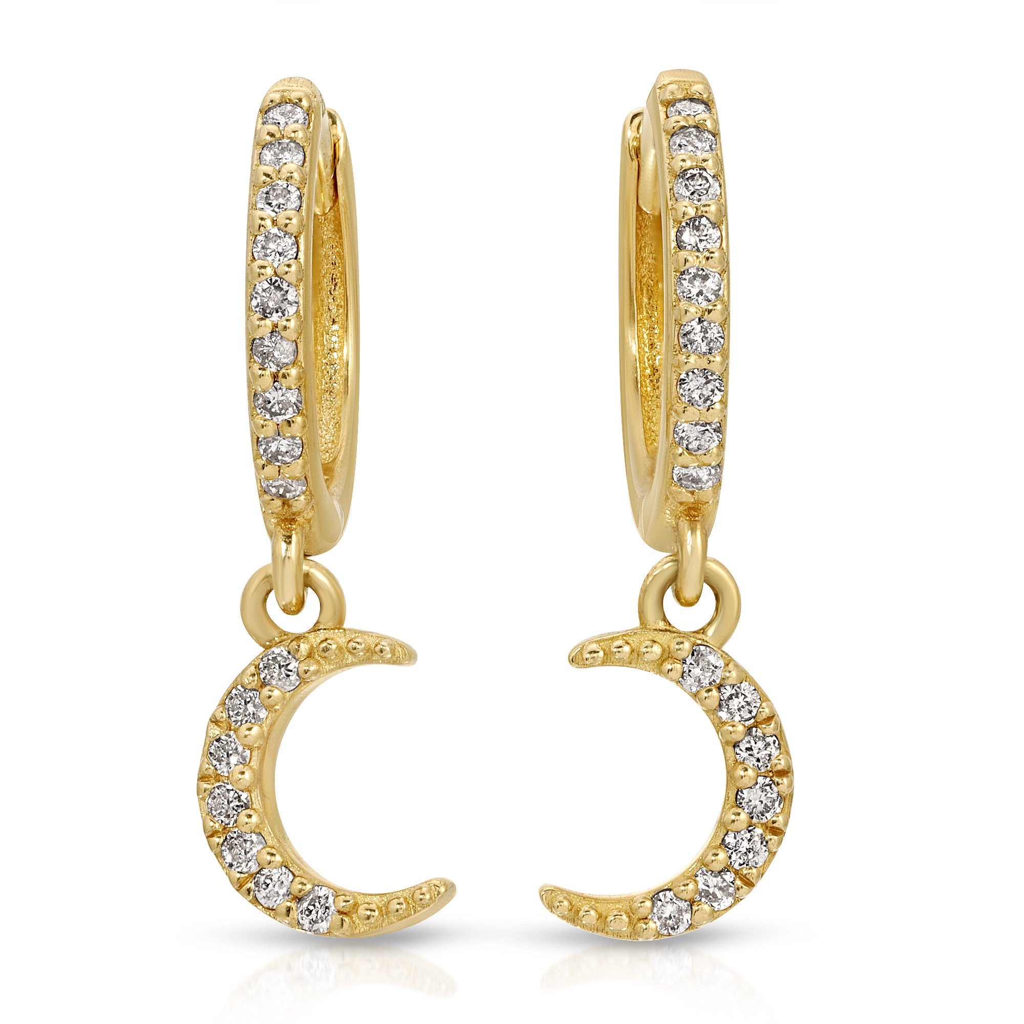 Diamond Moon Hoop Earrings (SINGLE or PAIR) - Melt'm Jewelry