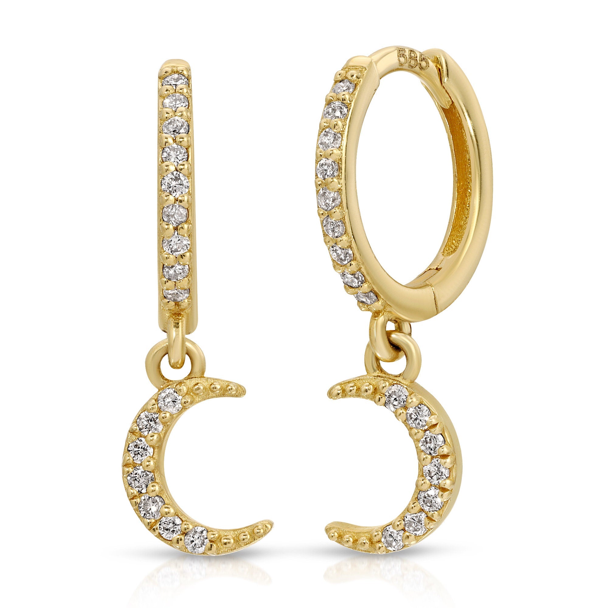 Diamond Moon Hoop Earrings (SINGLE or PAIR) - Melt'm Jewelry
