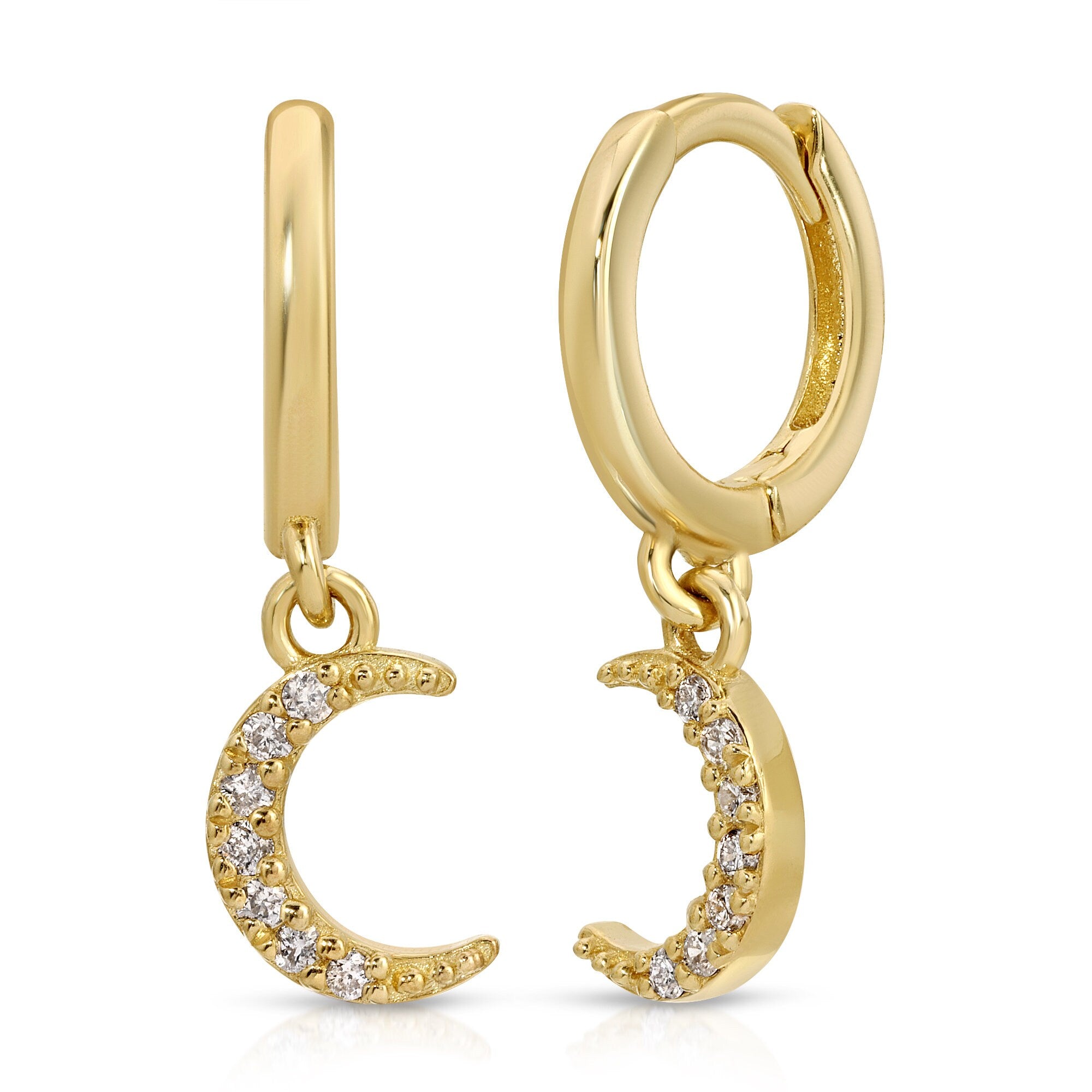 Natural Diamonds Crescent Moon Huggie Hoops