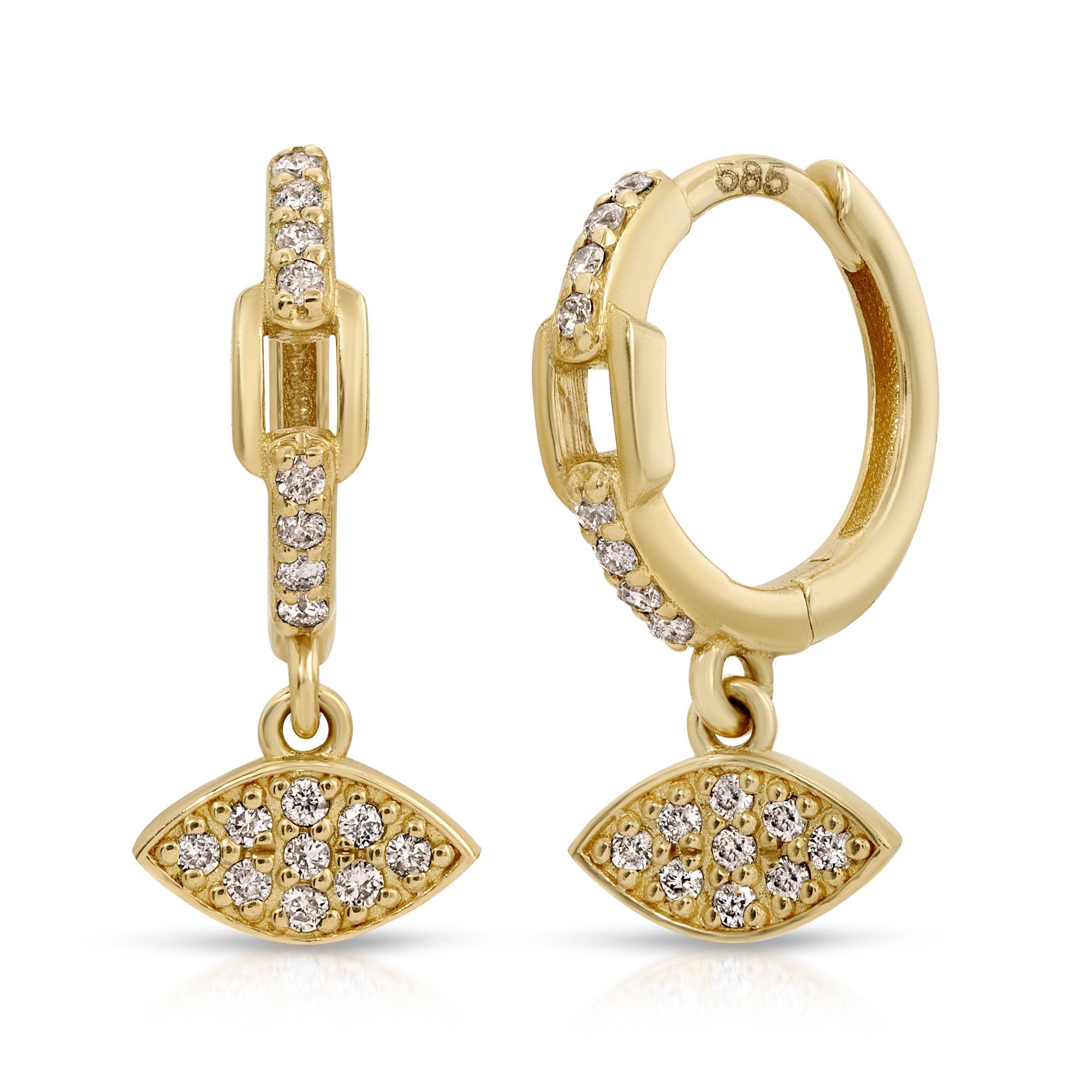 Diamond Marquise Charm Hoop Earrings (SINGLE or PAIR) - Melt'm Jewelry