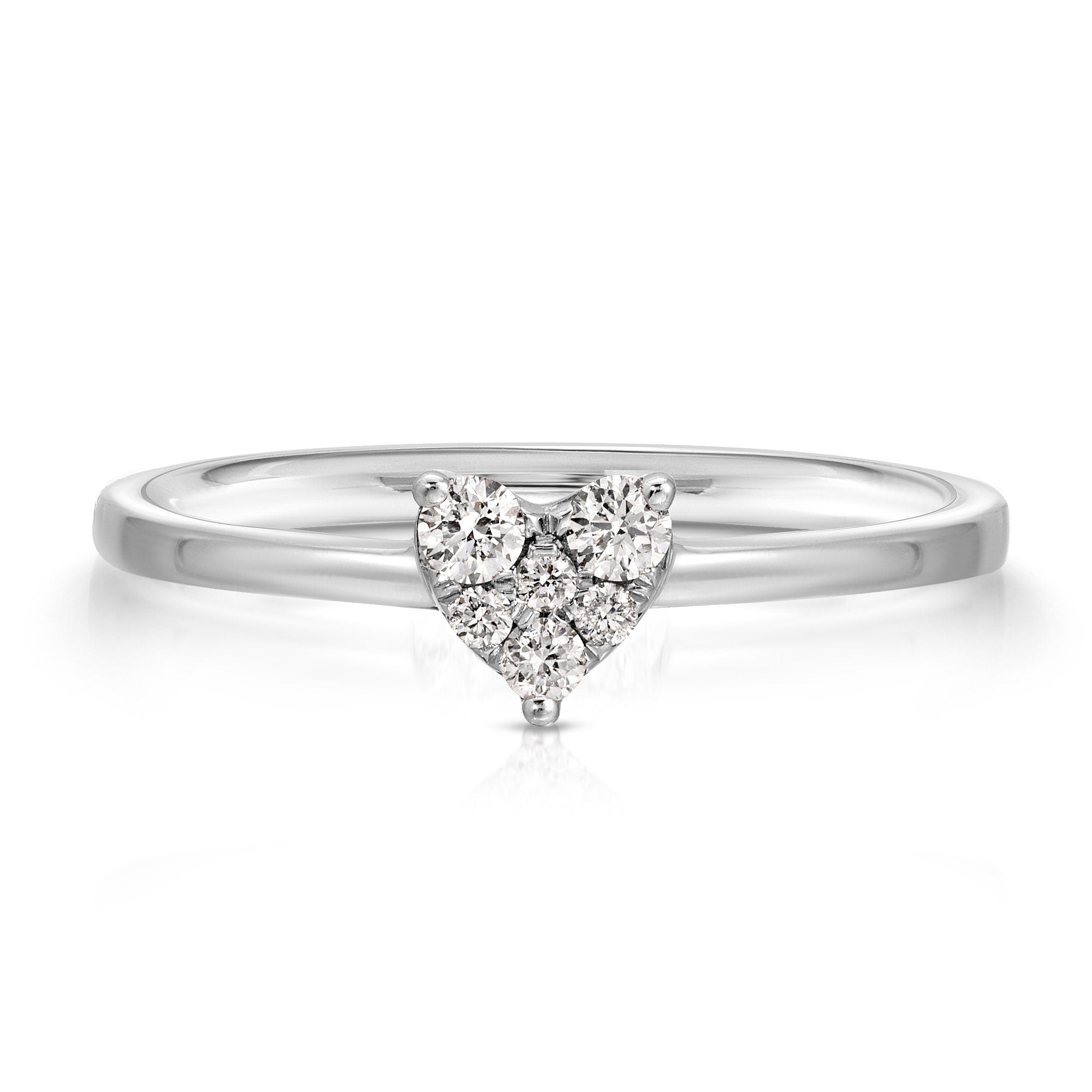 Natural Diamond Heart Ring 14k White Gold, Heart Diamond Ring