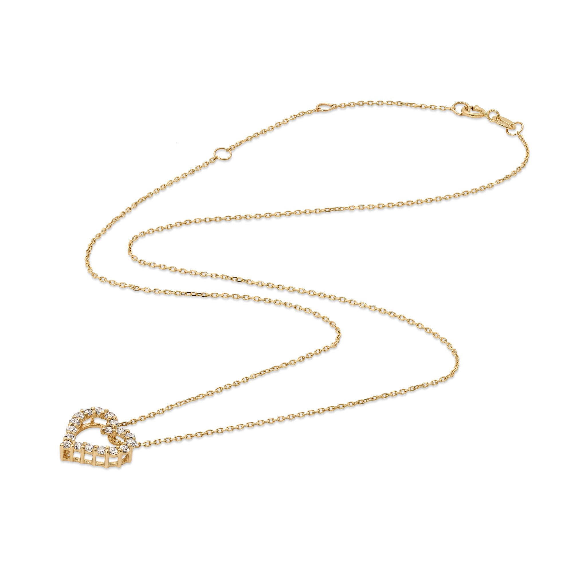 14k Gold Natural Diamond Sliding Open Heart Necklace - Melt'm Jewelry