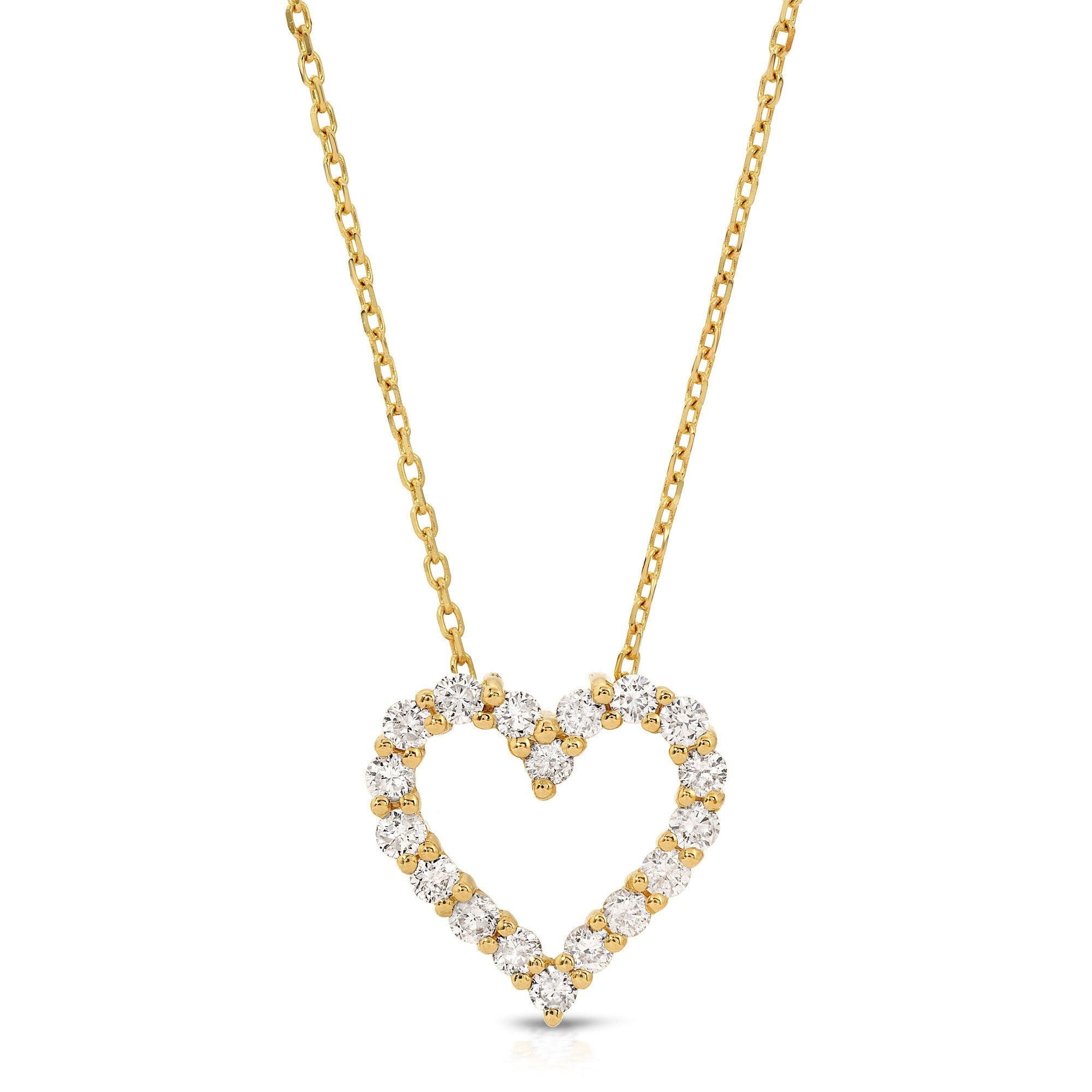 14k Gold Natural Diamond Sliding Open Heart Necklace - Melt'm Jewelry
