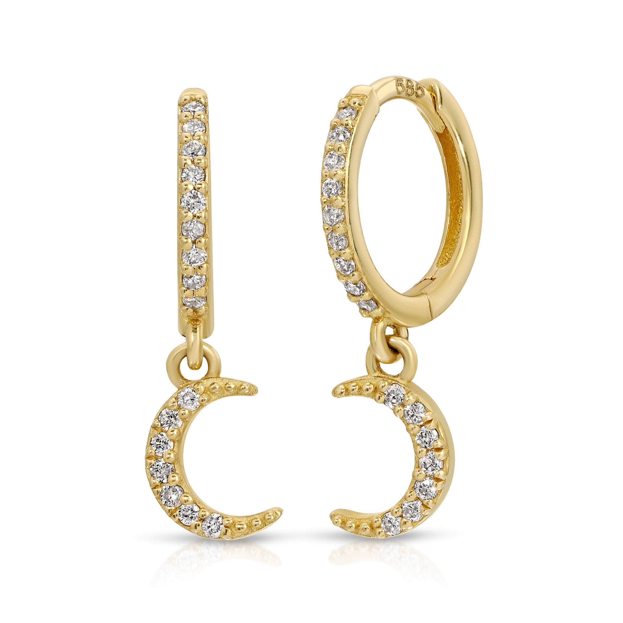 Diamond Moon Hoop Earrings (SINGLE or PAIR) - Melt'm Jewelry
