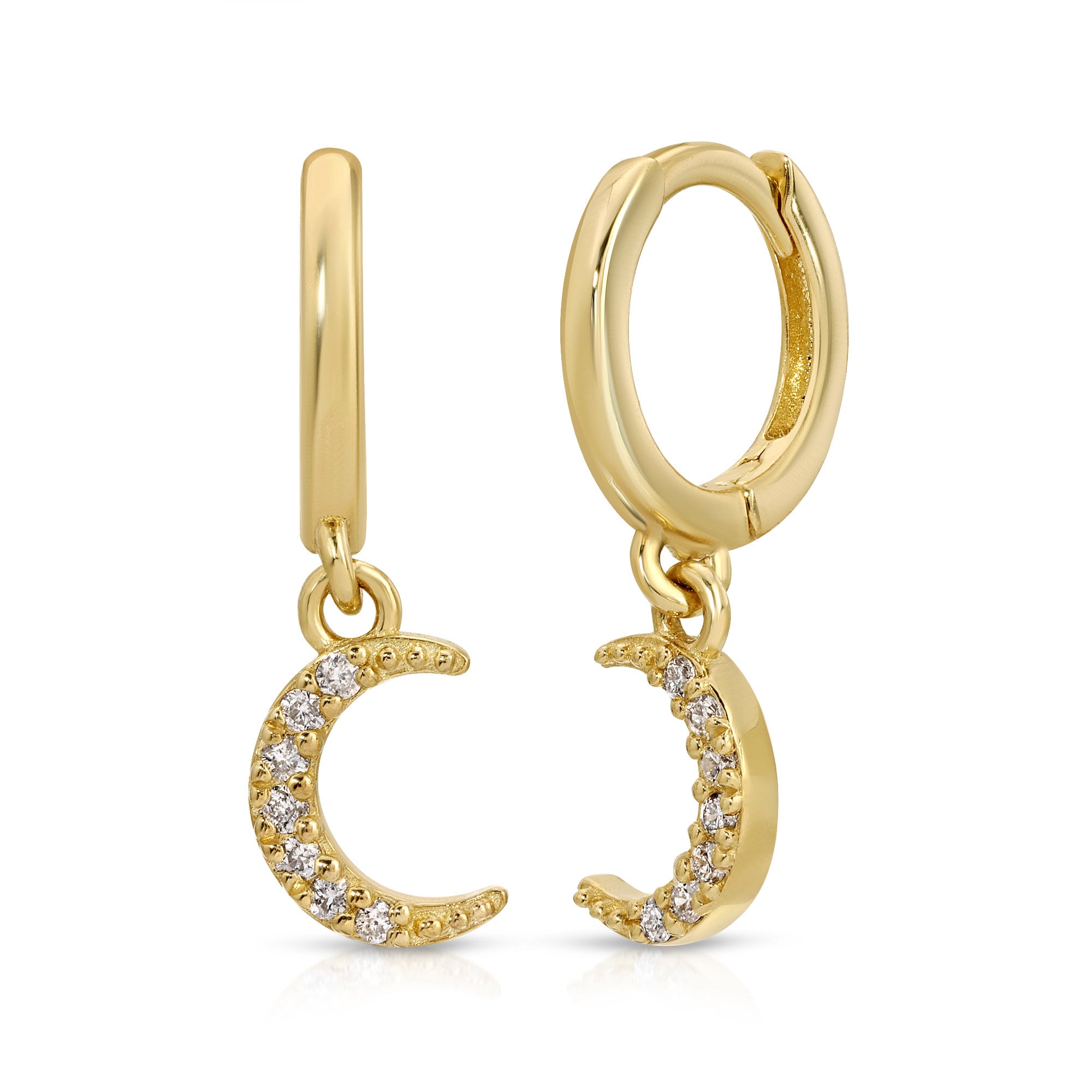 Natural Diamonds Crescent Moon Huggie Hoops (SINGLE or PAIR) - Melt'm Jewelry