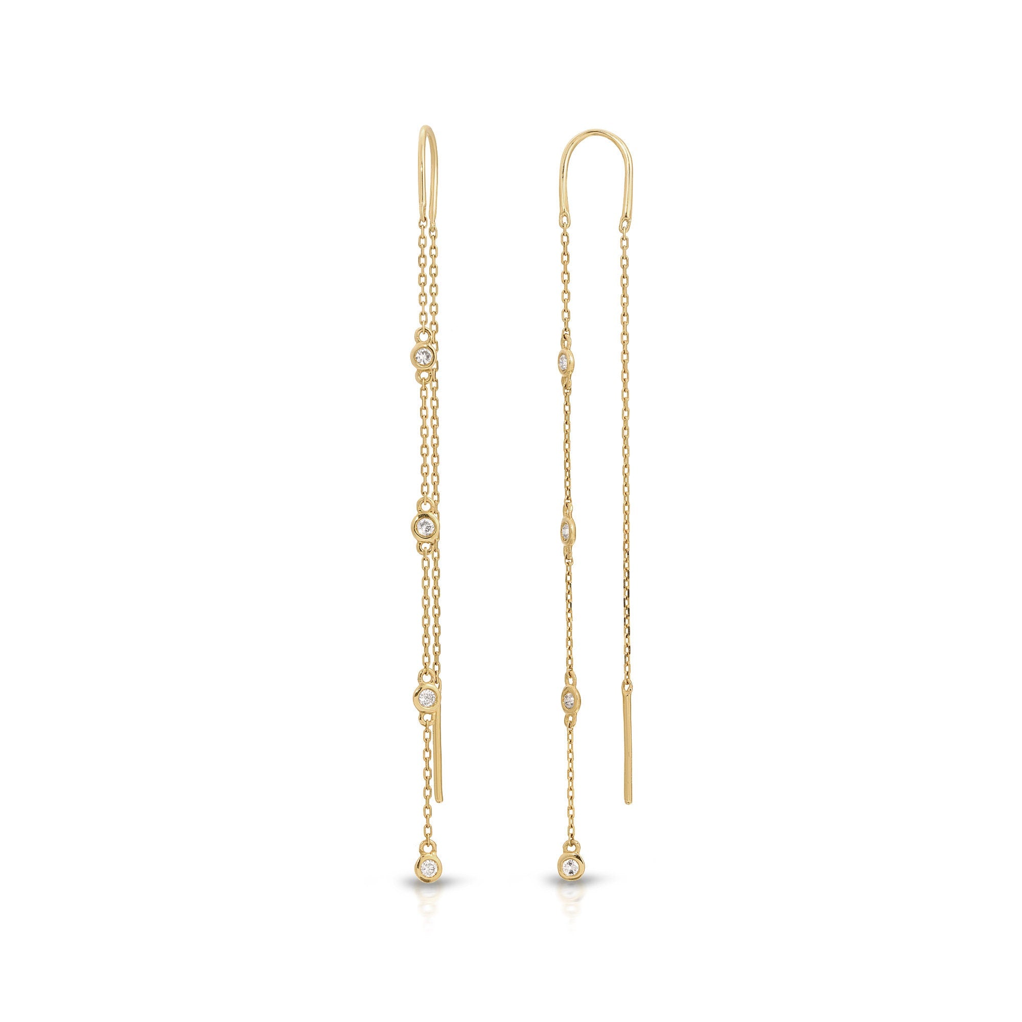 Diamond By The Yard Earrings, 14k Gold Diamond Threader Earrings - Melt'm Jewelry