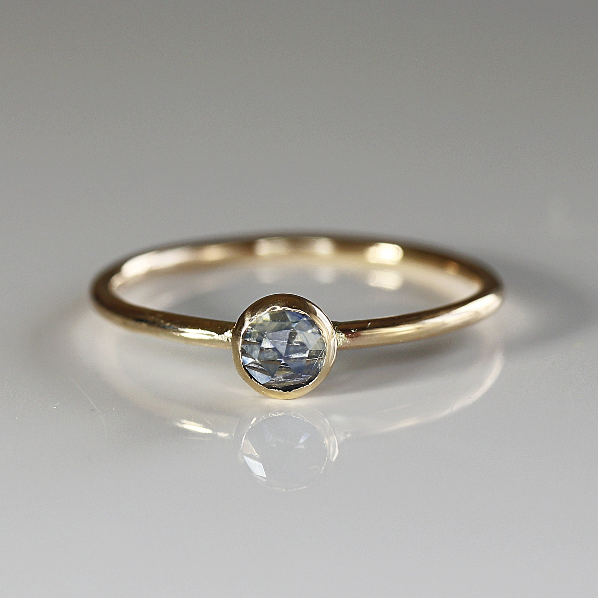 Teal Green Montana Sapphire Ring, Solid 14k Gold Sapphire Stacking Ring