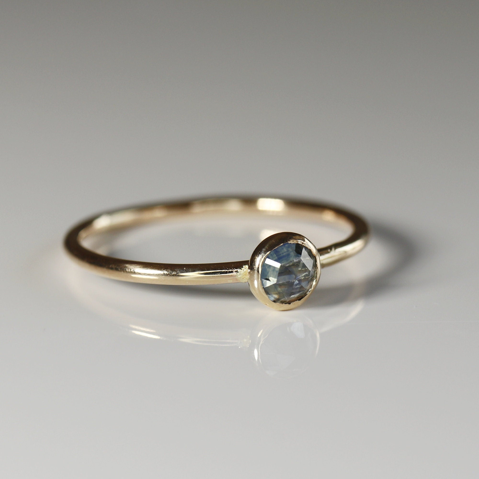 Teal Green Montana Sapphire Ring, Solid 14k Gold Sapphire Stacking Ring