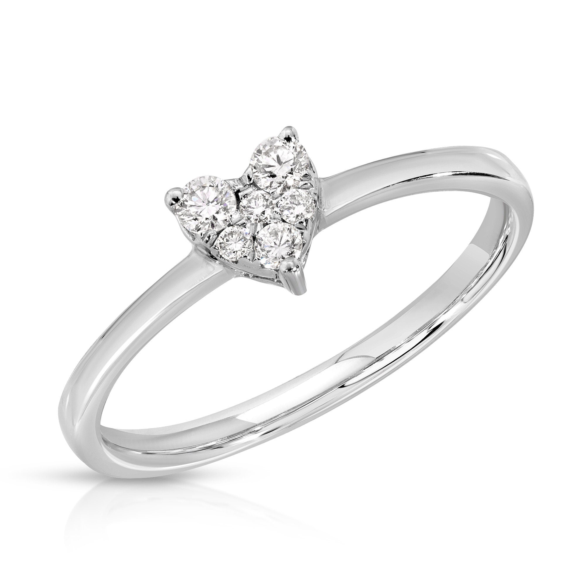 Natural Diamond Heart Ring 14k White Gold, Heart Diamond Ring