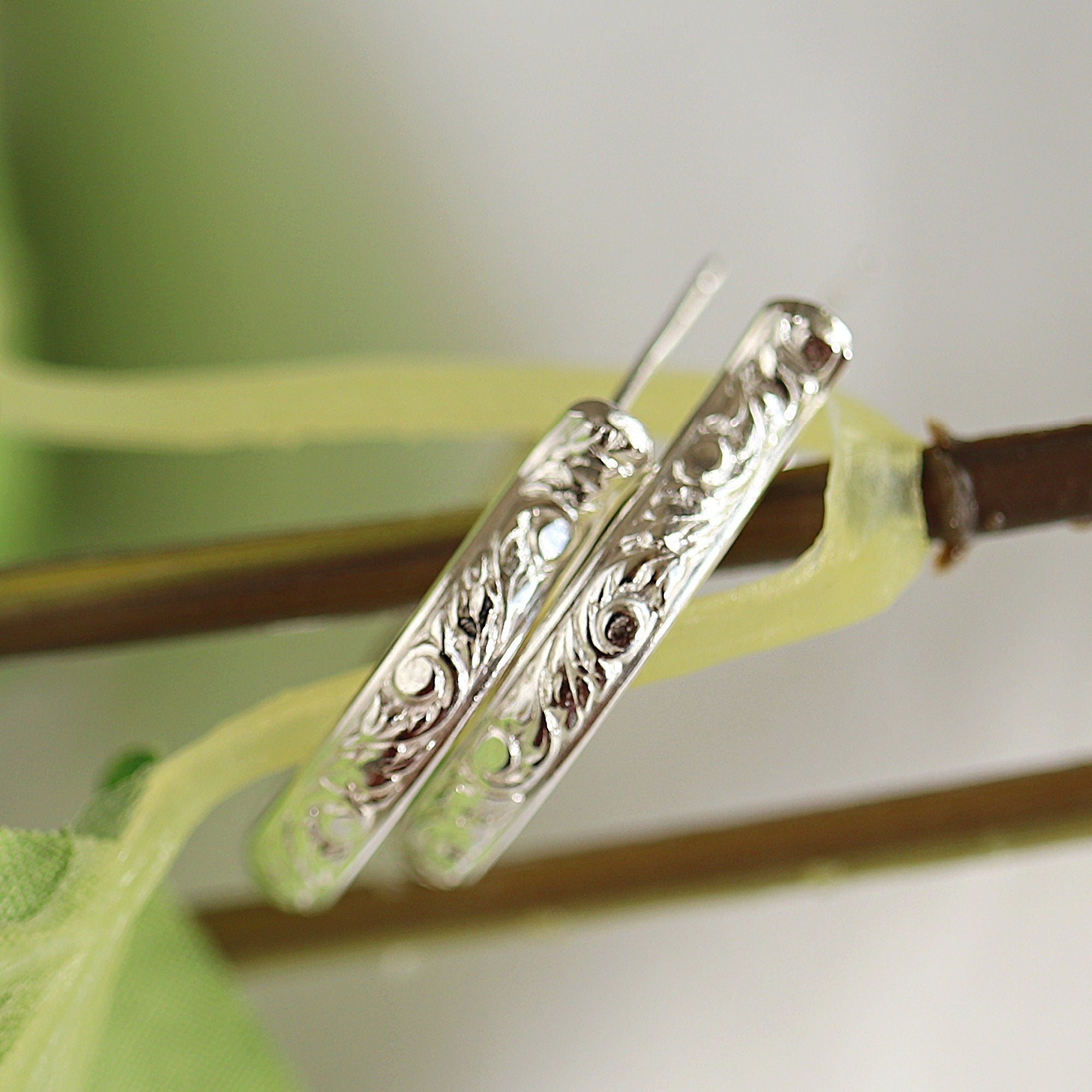 Small Sterling Silver Hoops Earrings, 3/4 Inch Patterned Silver Hoop Earrings - Melt'm Jewelry
