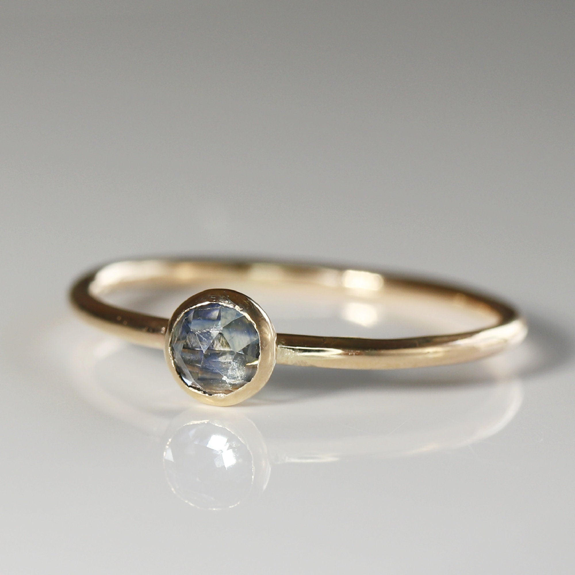 Teal Green Montana Sapphire Ring, Solid 14k Gold Sapphire Stacking Ring