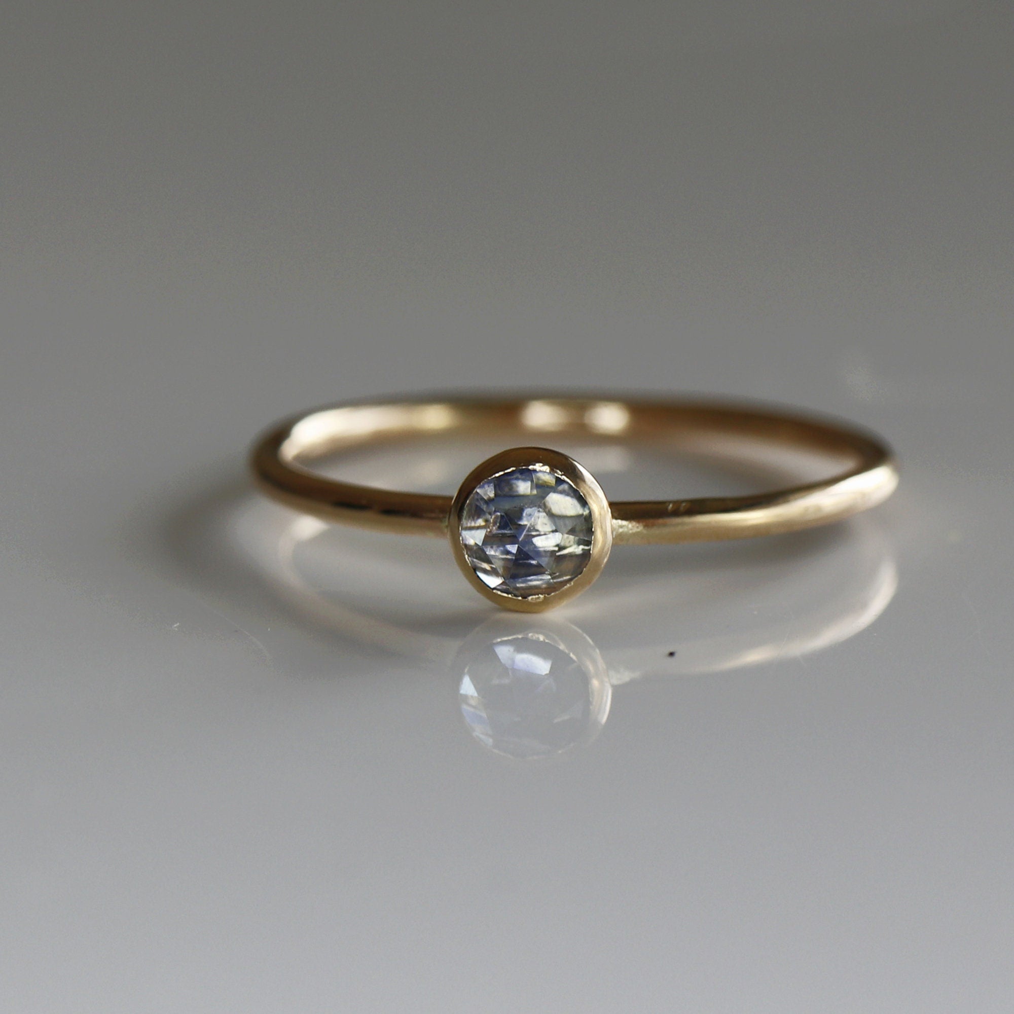 Teal Green Montana Sapphire Ring, Solid 14k Gold Sapphire Stacking Ring