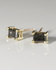 Emerald Cut Salt and Pepper Diamond Stud Earrings