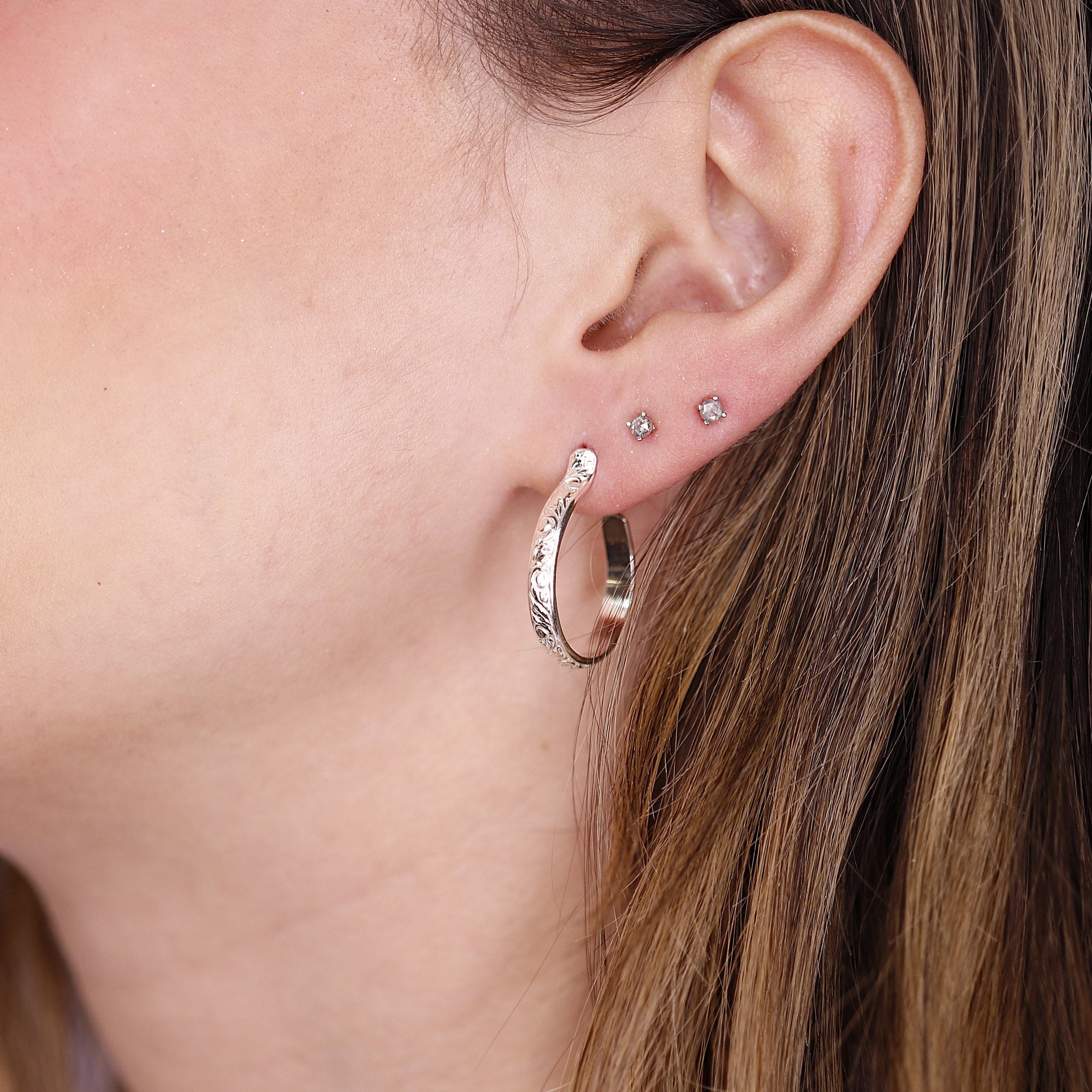 Small Sterling Silver Hoops Earrings, 3/4 Inch Patterned Silver Hoop Earrings - Melt'm Jewelry