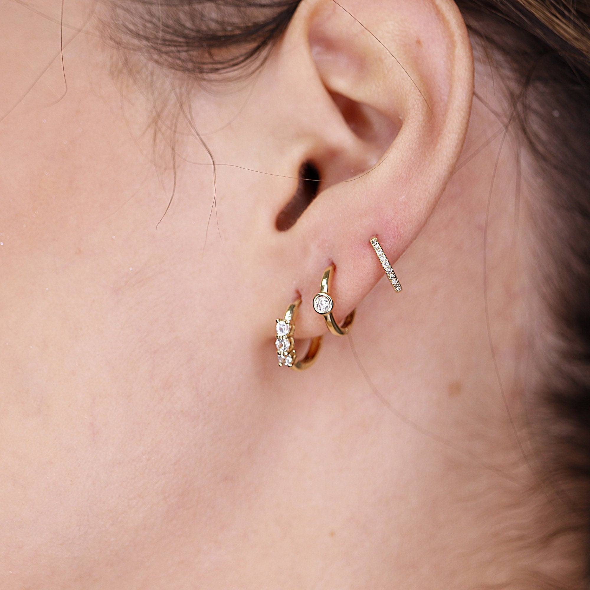 Bezel Solitaire Diamond Huggies Earrings in 14k Solid Gold - SINGLE OR PAIR - Melt'm Jewelry