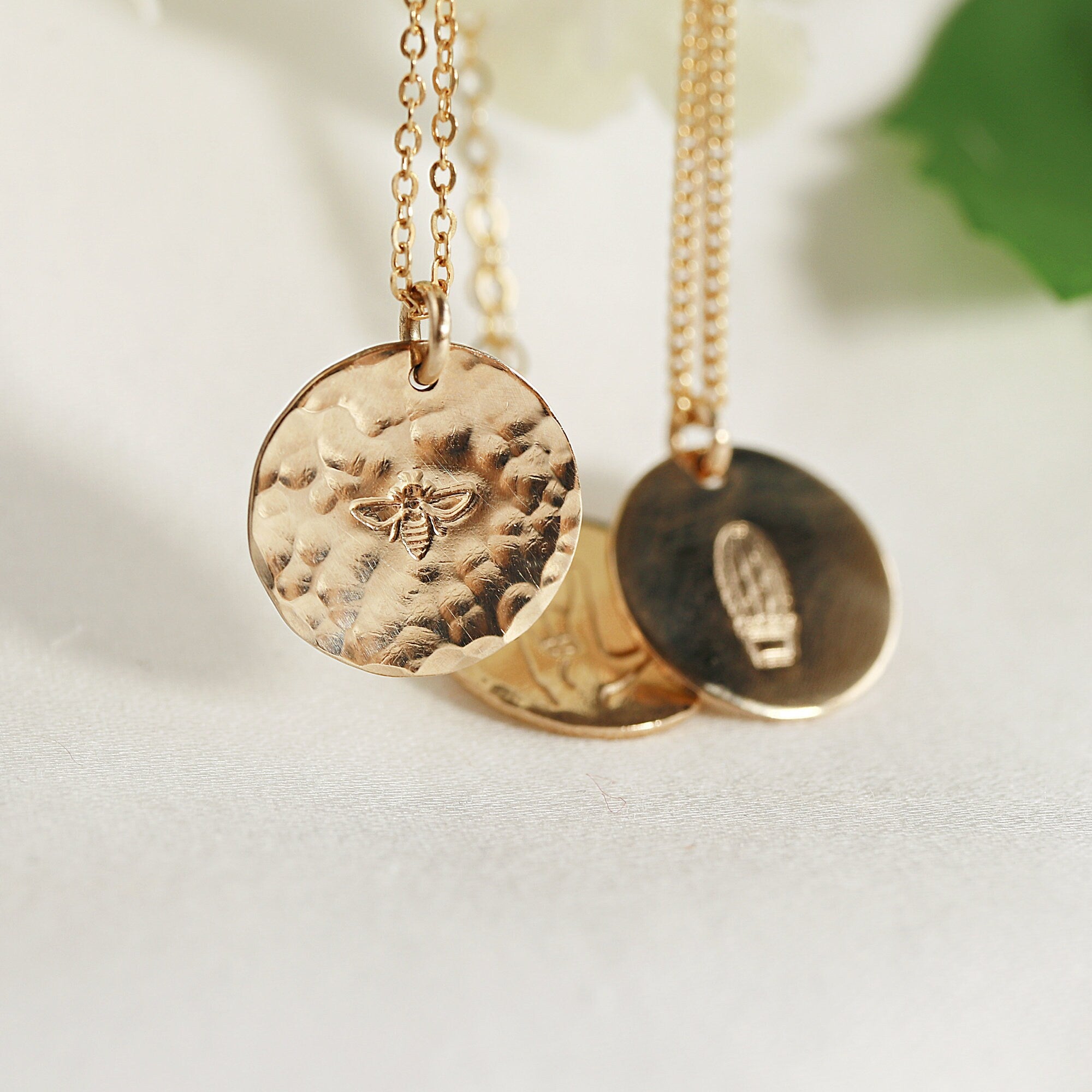 Dainty Personalized Gold Disc Necklace (Cactus, Bee, ASL Sign)