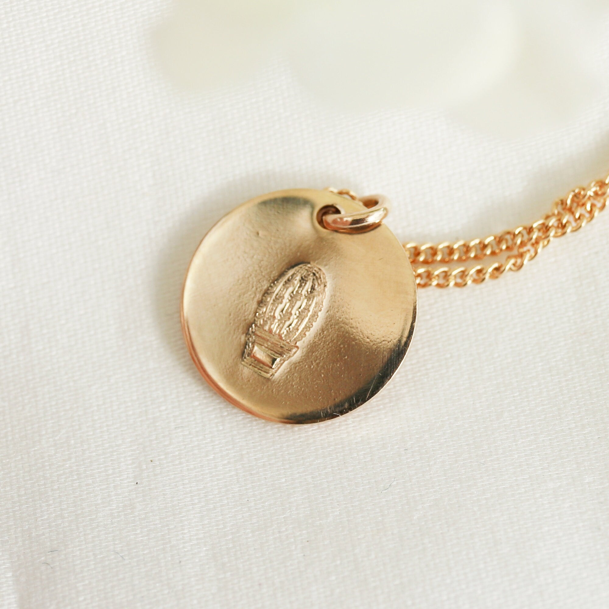 Dainty Personalized Gold Disc Necklace (Cactus, Bee, ASL Sign)