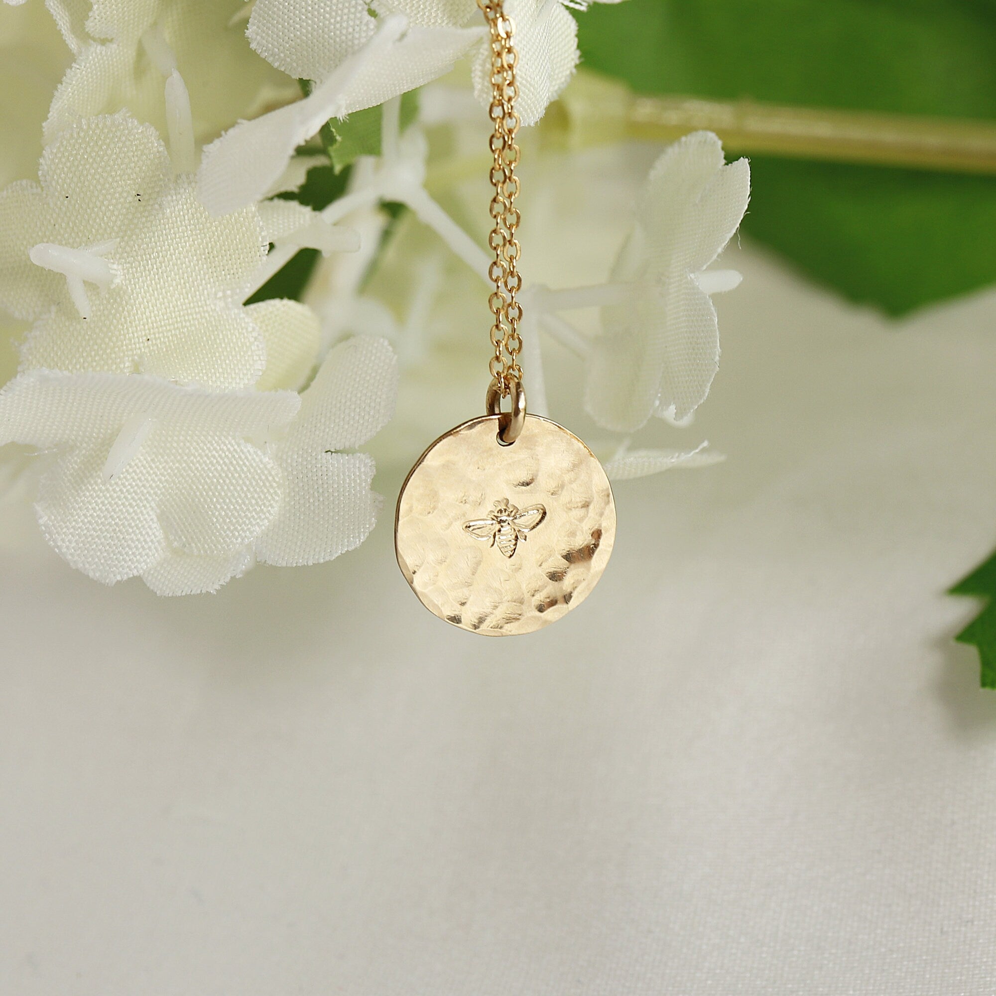 Dainty Personalized Gold Disc Necklace (Cactus, Bee, ASL Sign)