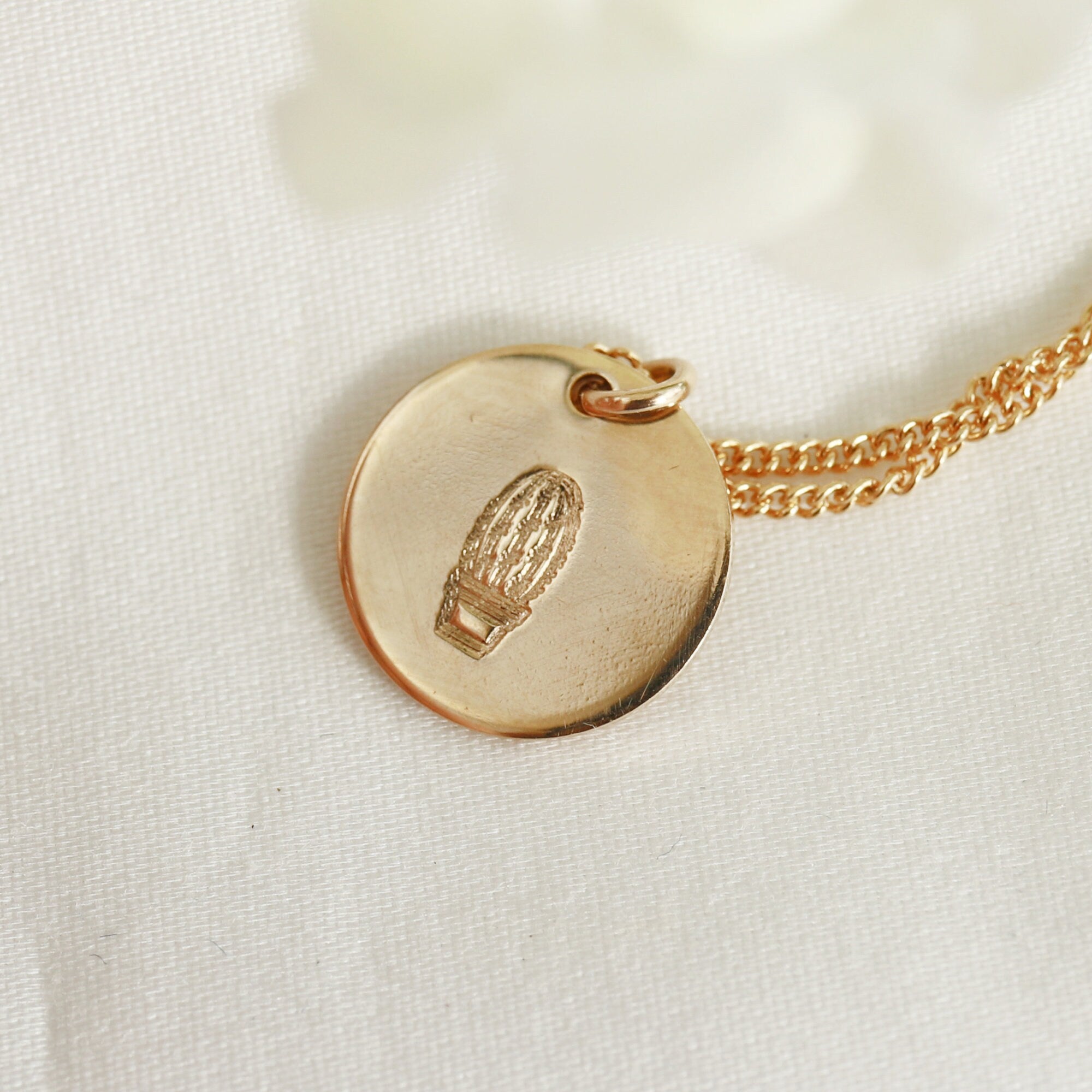 Dainty Personalized Gold Disc Necklace (Cactus, Bee, ASL Sign)