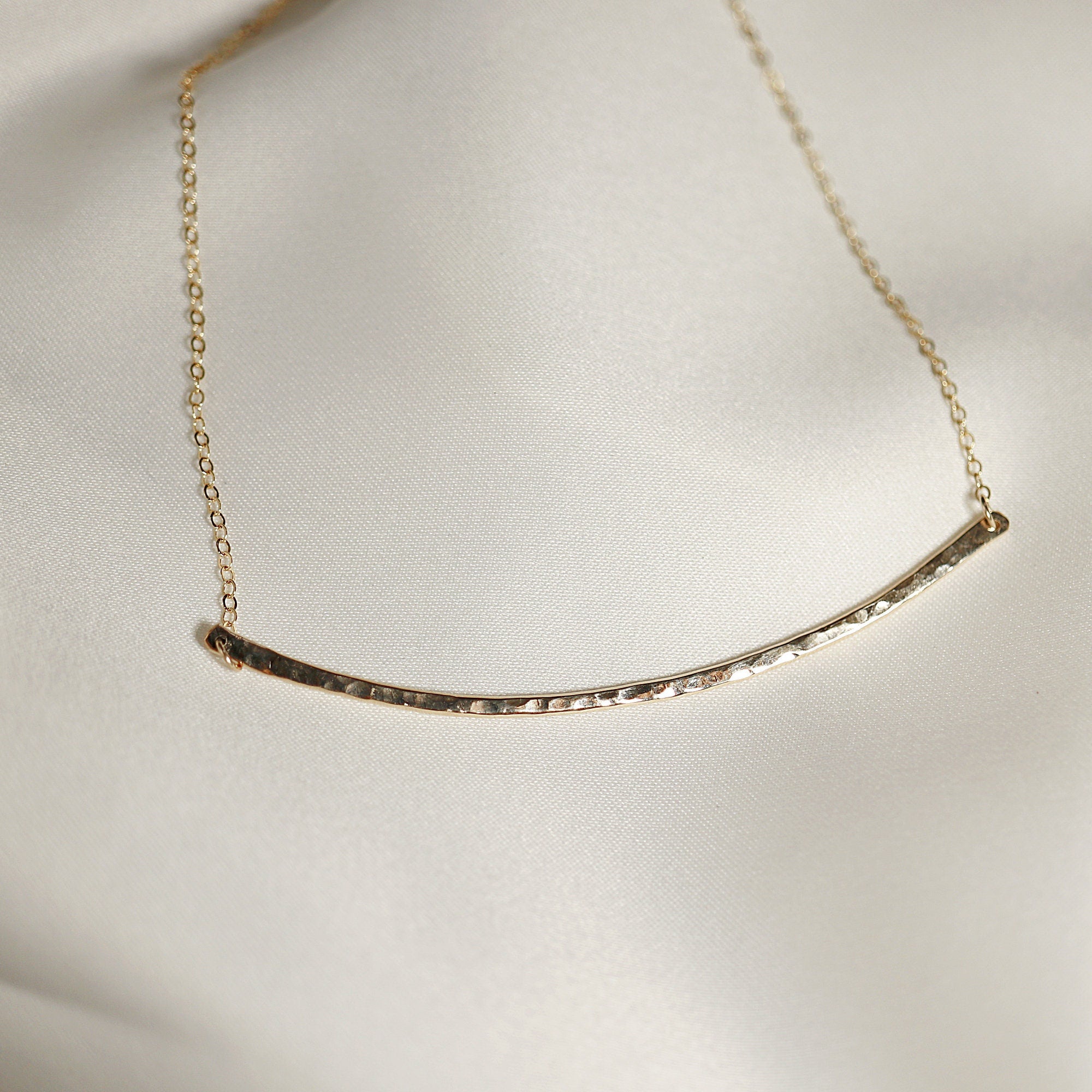 Curved Hammered Bar Necklace, Gold Curved Bar Necklace