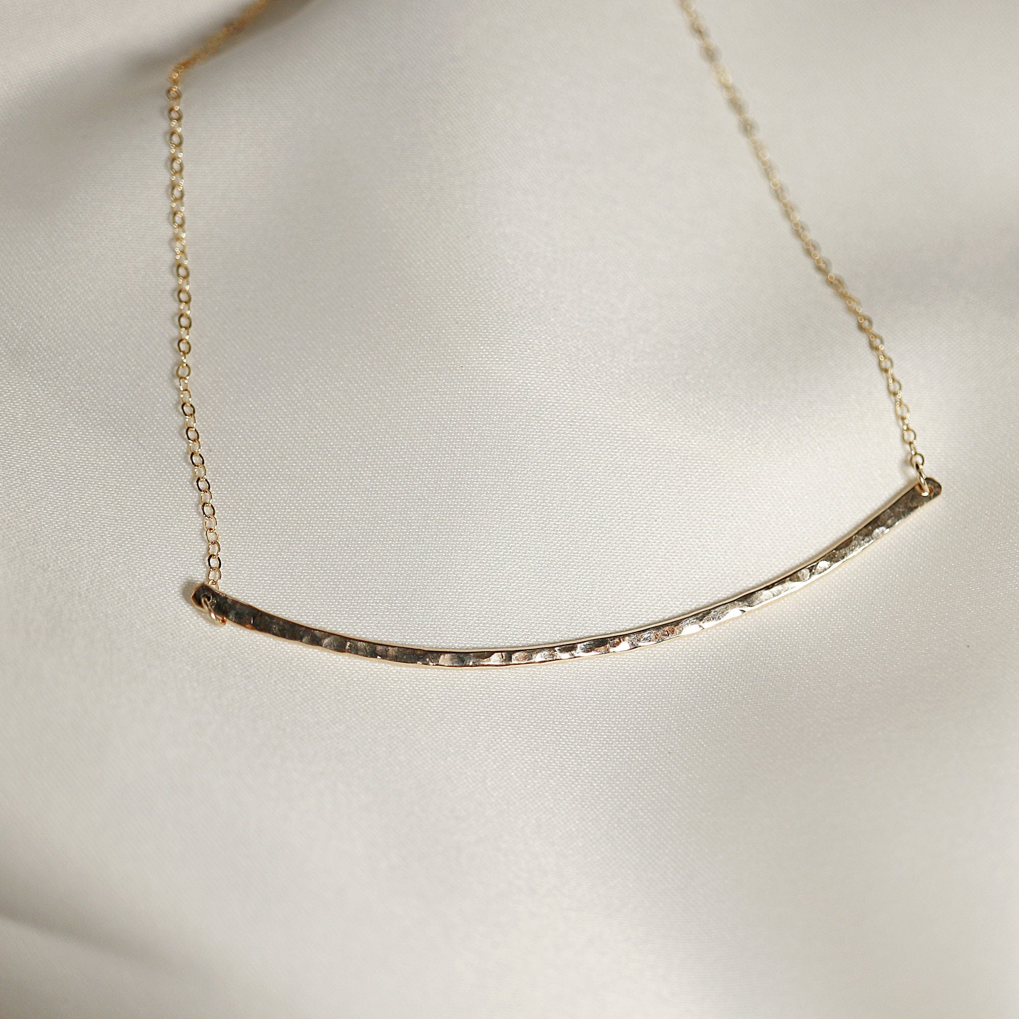 Curved Hammered Bar Necklace, Gold Curved Bar Necklace - Melt'm Jewelry