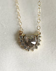 Salt and Pepper Half Moon Diamond Necklace in 14k Solid Yellow Gold