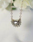 Salt and Pepper Half Moon Diamond Necklace in 14k Solid Yellow Gold