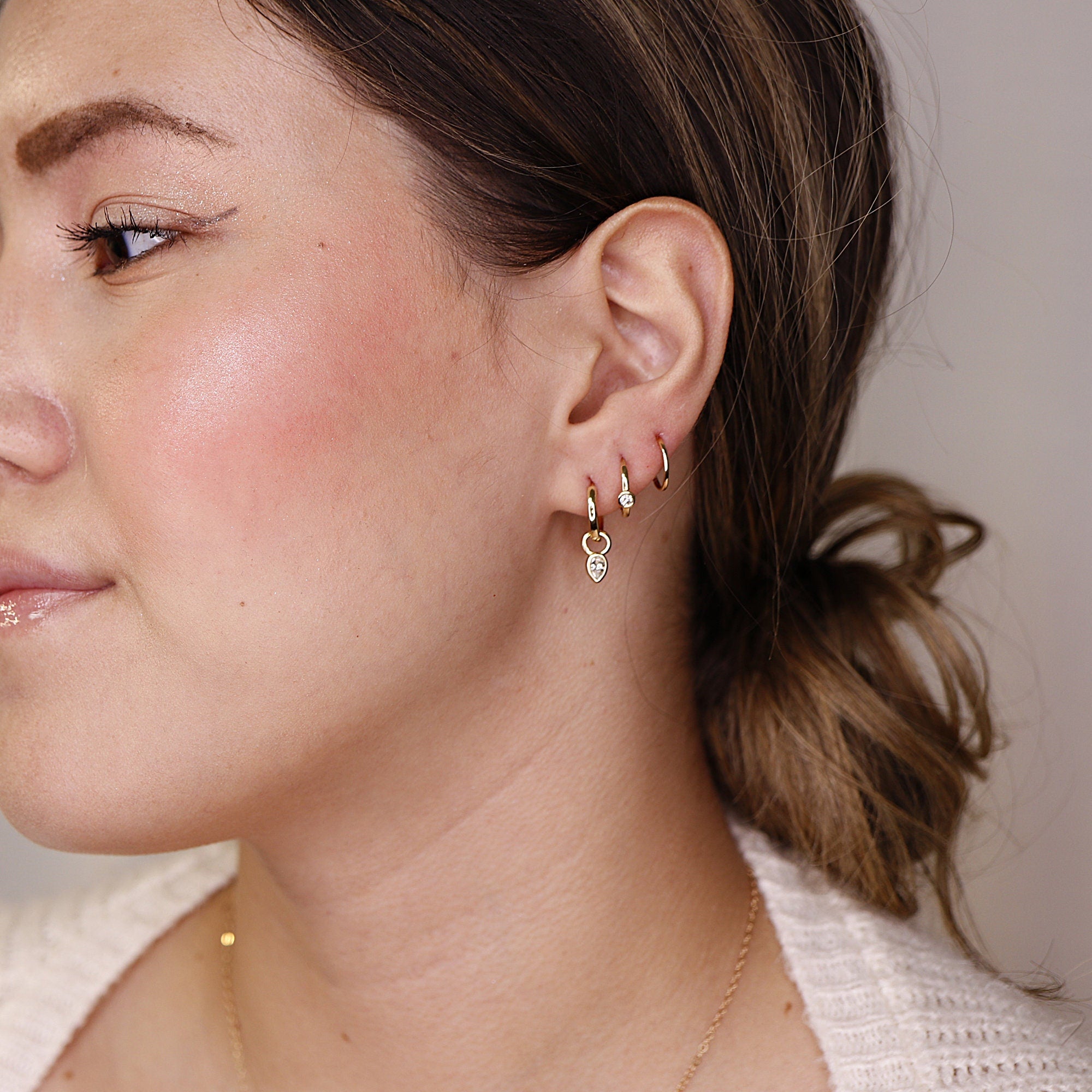 Pear Diamond Dangle Hoops Huggies - Melt'm Jewelry