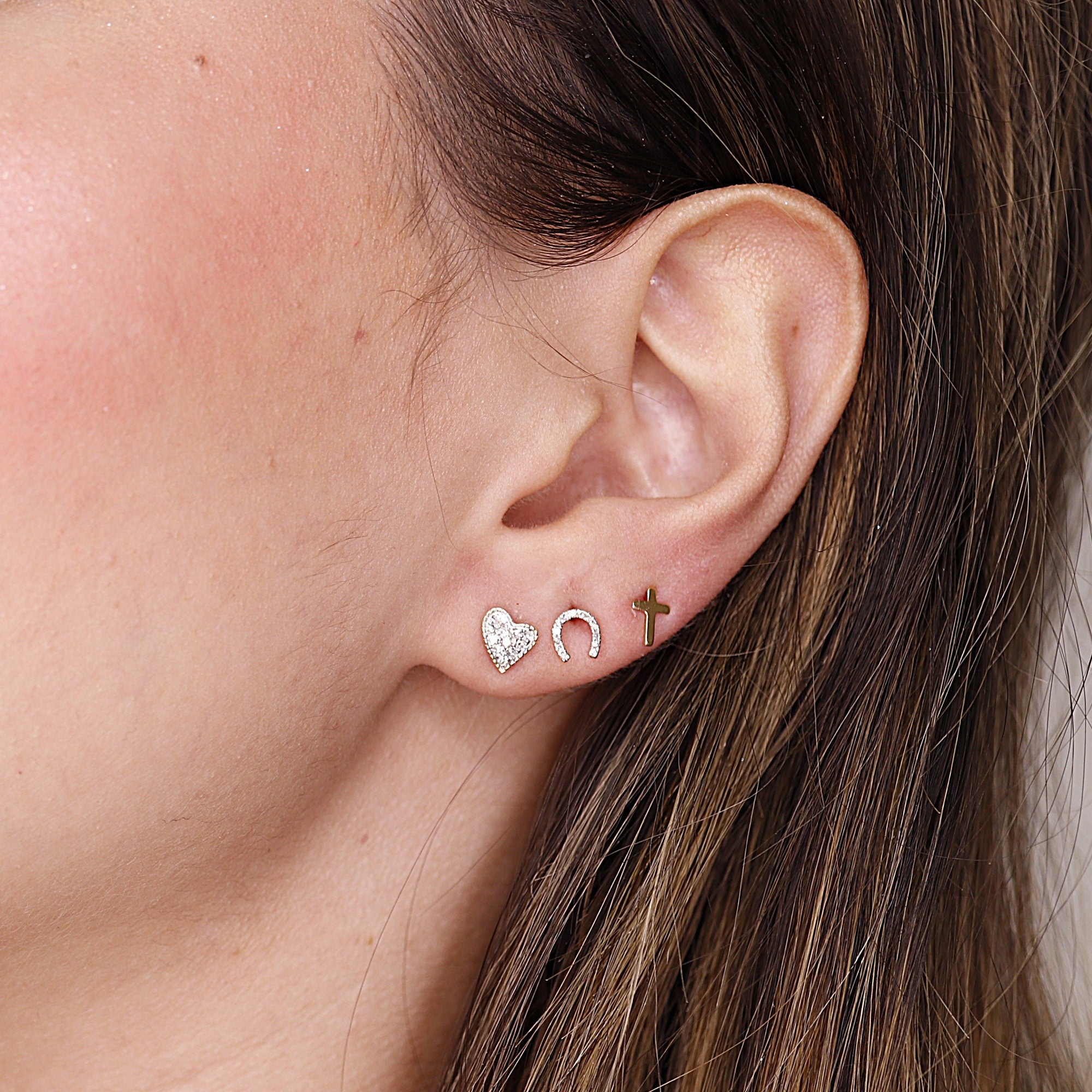 14k Solid Gold Cross Stud Earrings (SINGLE OR PAIR) - Melt'm Jewelry