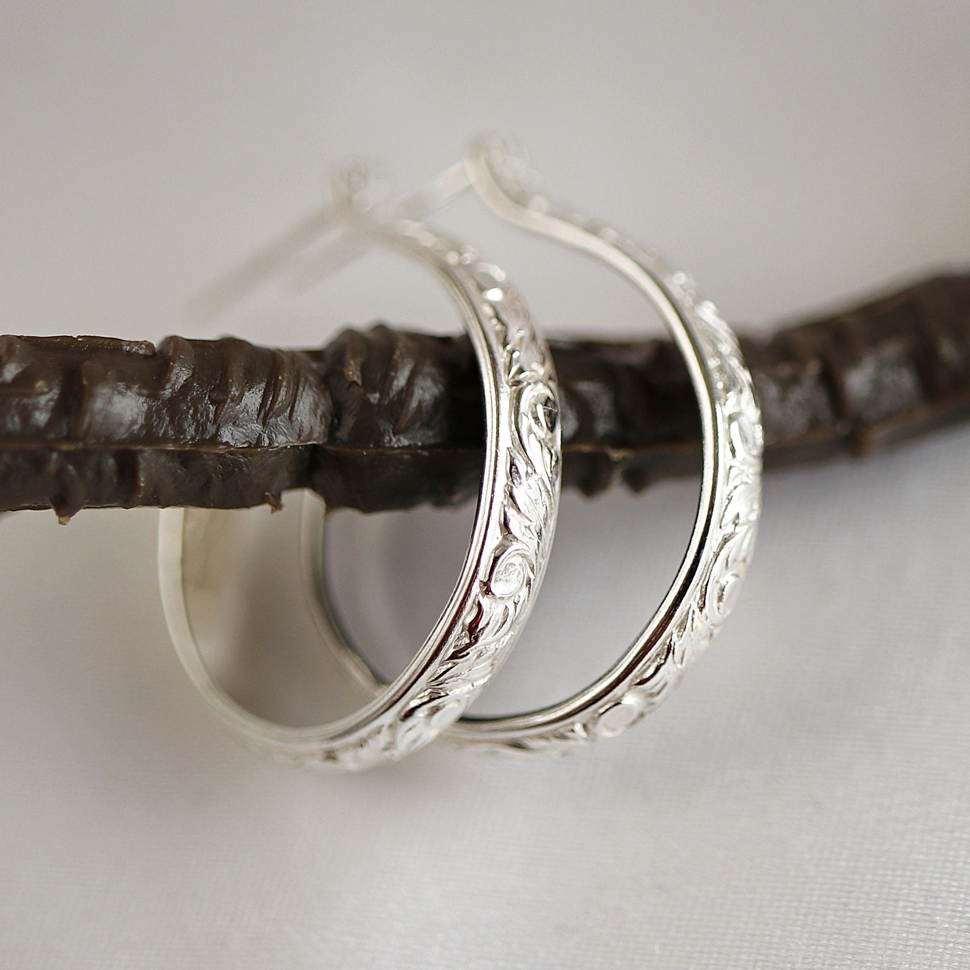 Small Sterling Silver Hoops Earrings, 3/4 Inch Patterned Silver Hoop Earrings - Melt'm Jewelry