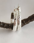 Small Sterling Silver Hoops Earrings, 3/4 Inch Patterned Silver Hoop Earrings - Melt'm Jewelry