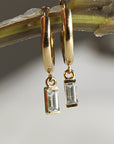 14k Gold Aquamarine Earrings, Baguette Aquamarine Dangle Hoop Earrings - Melt'm Jewelry