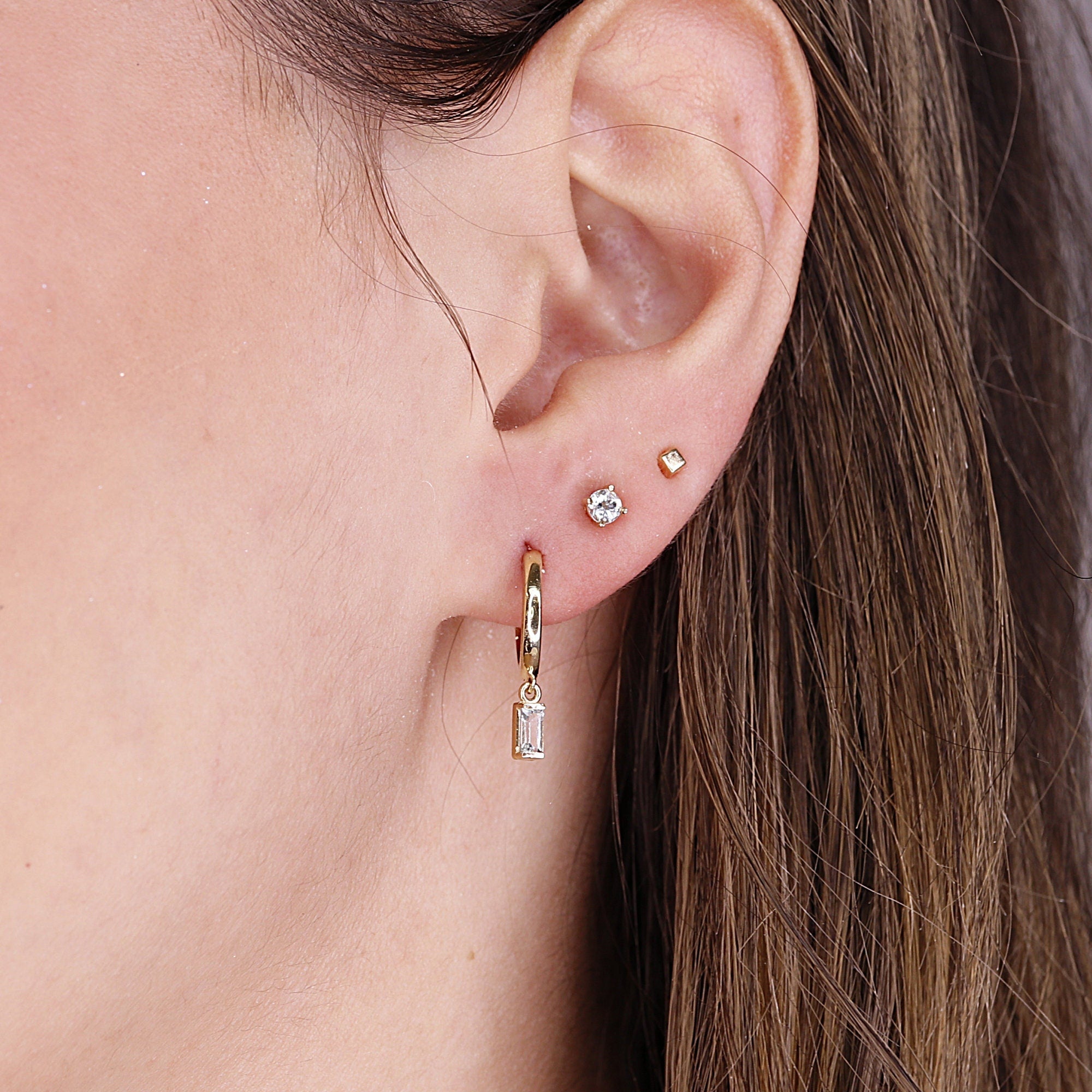 14k Gold Aquamarine Earrings, Baguette Aquamarine Dangle Hoop Earrings - Melt'm Jewelry