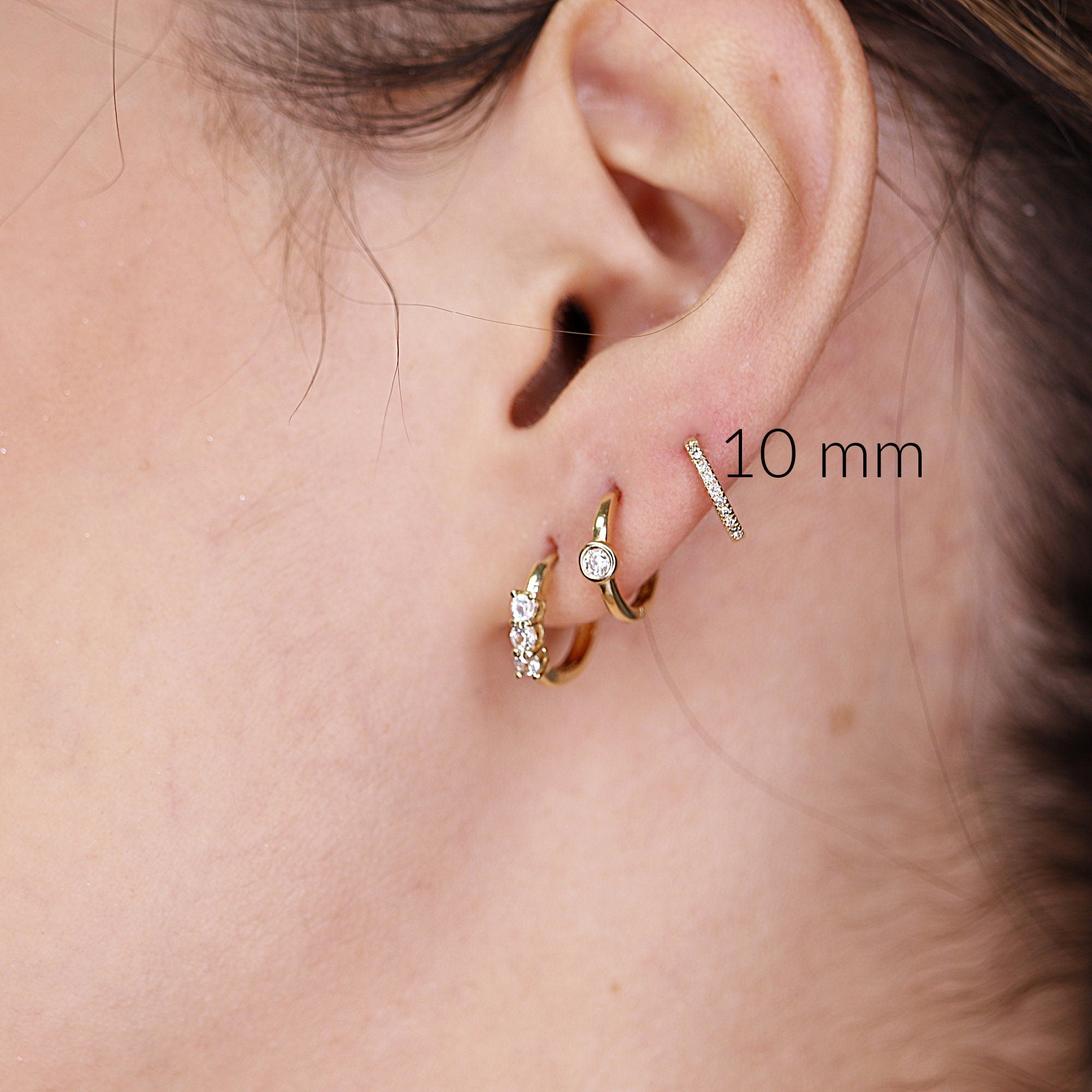 14k Solid Gold Diamond Huggie Hoops (SINGLE or PAIR)
