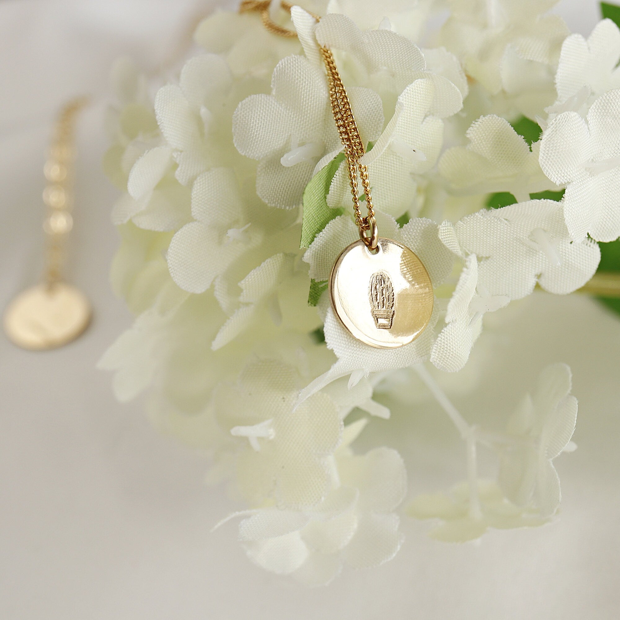 Dainty Personalized Gold Disc Necklace (Cactus, Bee, ASL Sign)