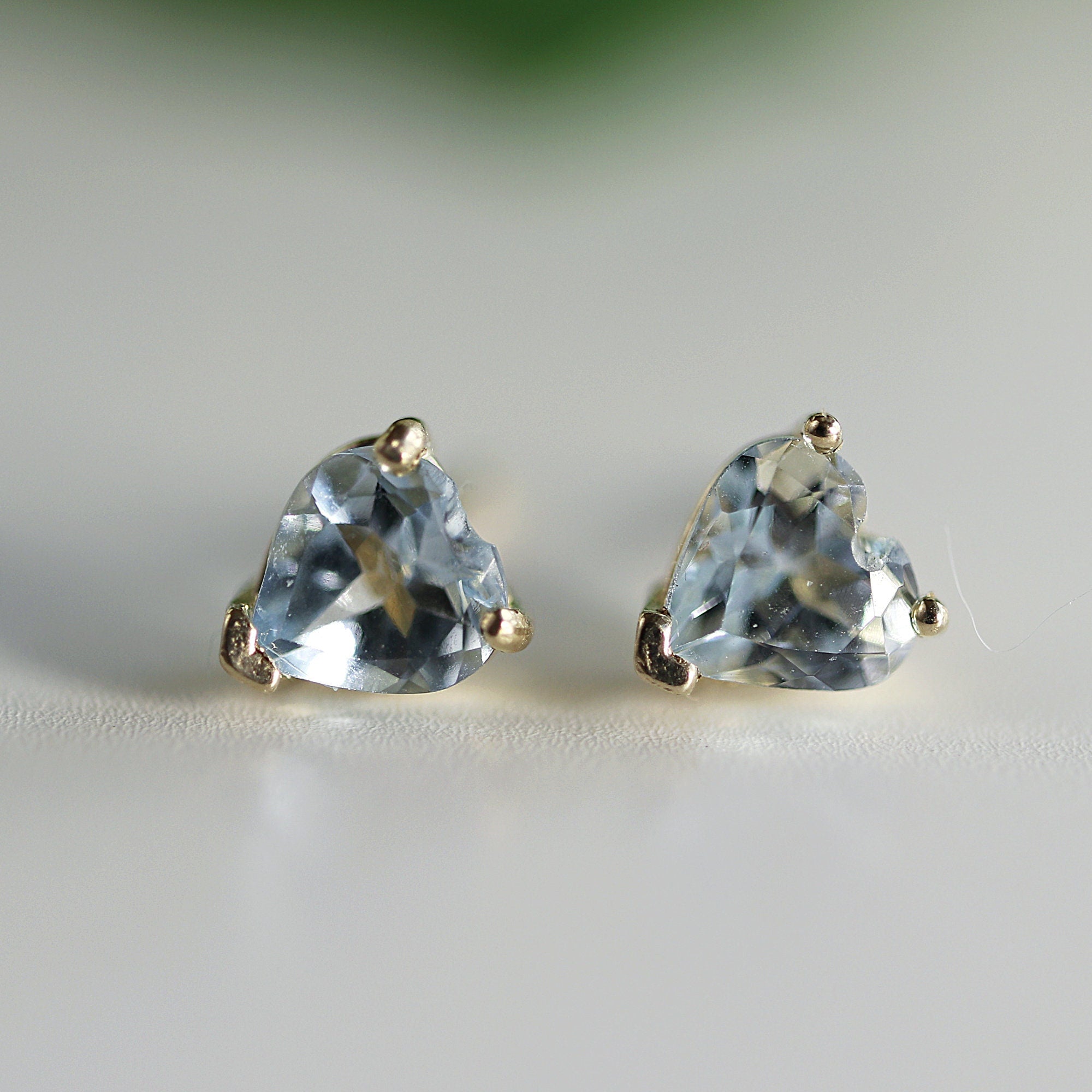 Heart Aquamarine Earrings 14k Solid Gold