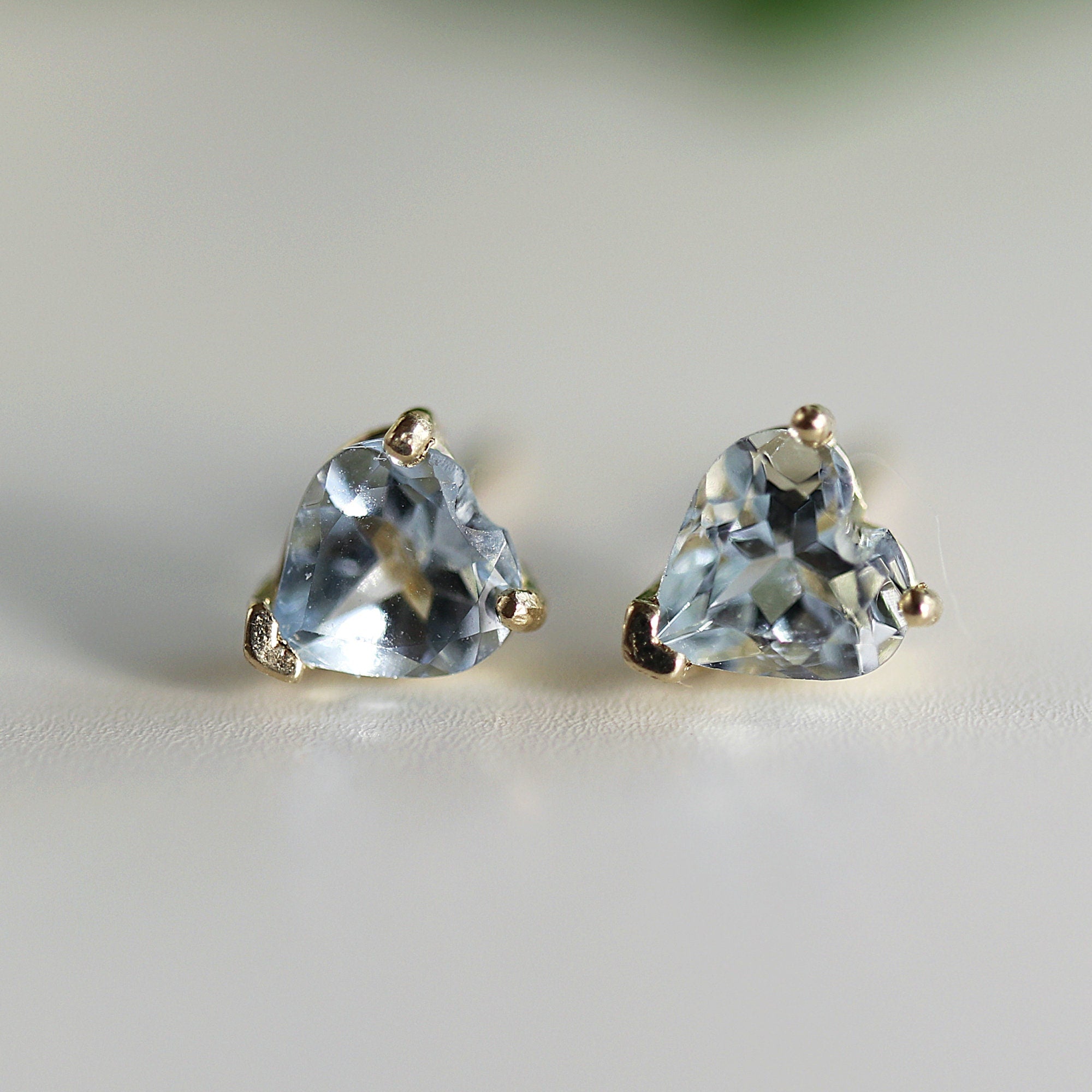 Heart Aquamarine Earrings 14k Solid Gold