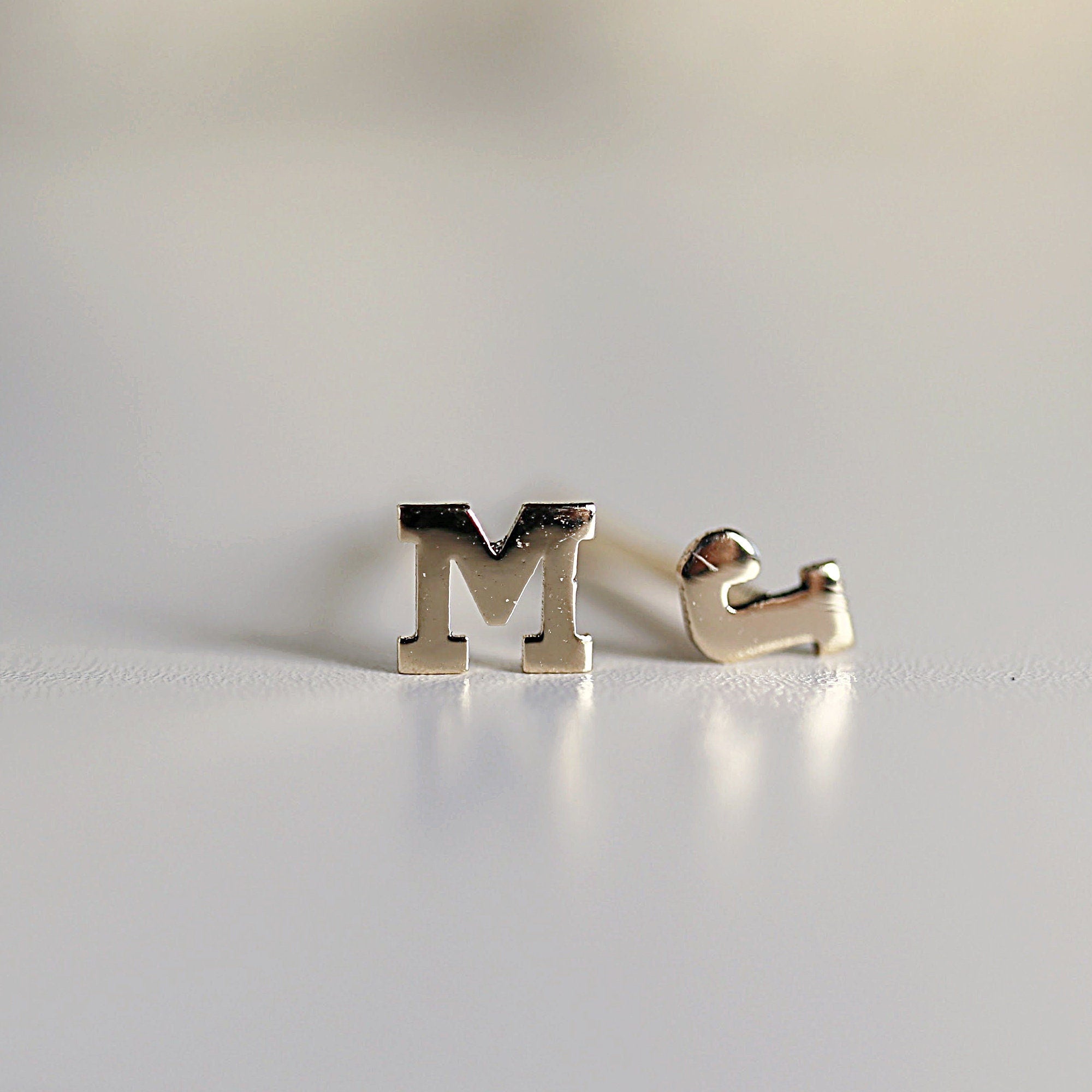 Tiny Initial Stud Earrings 14k Gold, Monogram Earrings