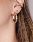 Flower and Leaves Patterned Gold Hoop Earrings,