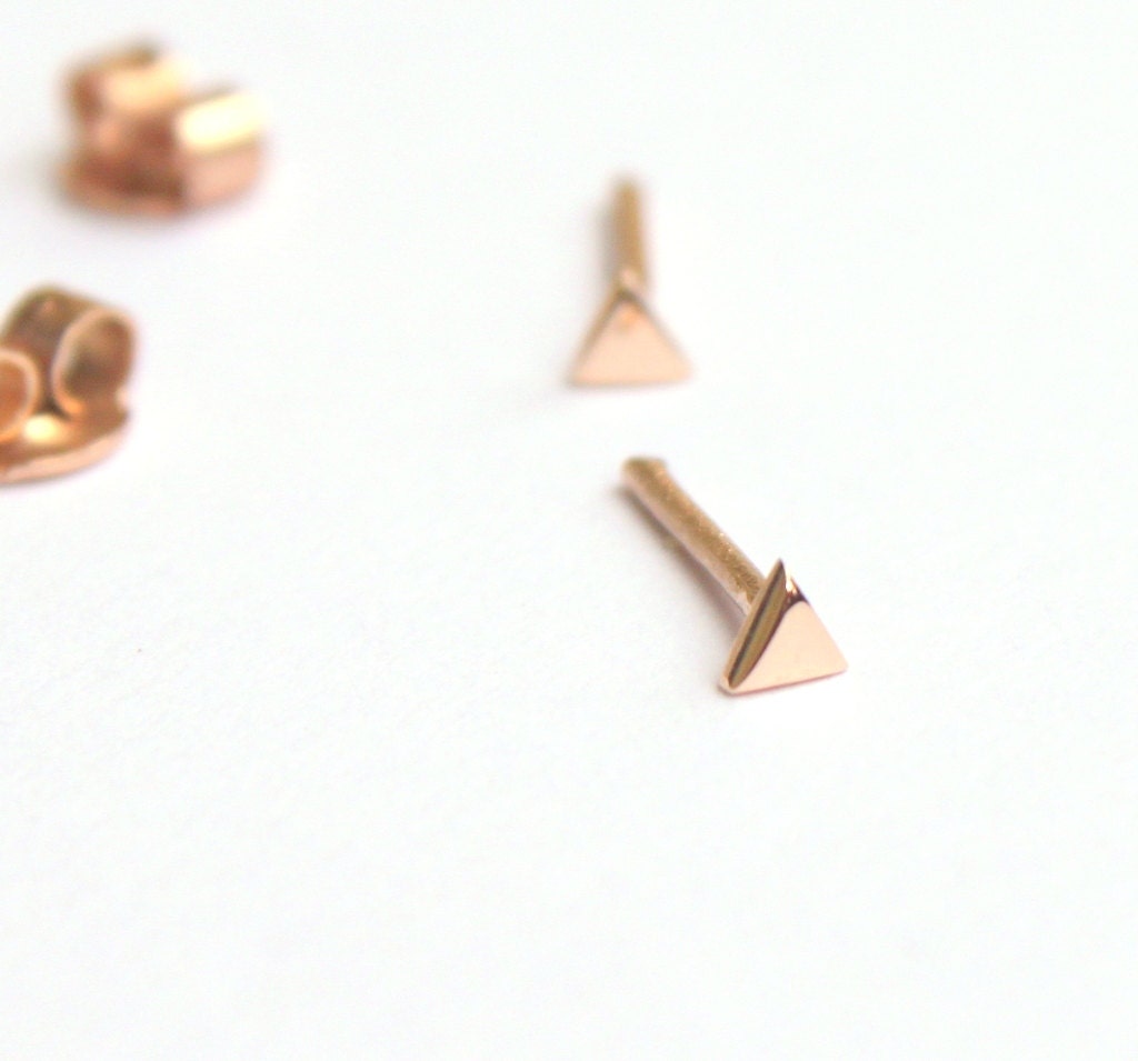 14k Rose Gold Triangle Geometric Stud Earrings