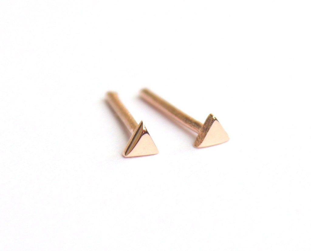 14k Rose Gold Triangle Geometric Stud Earrings