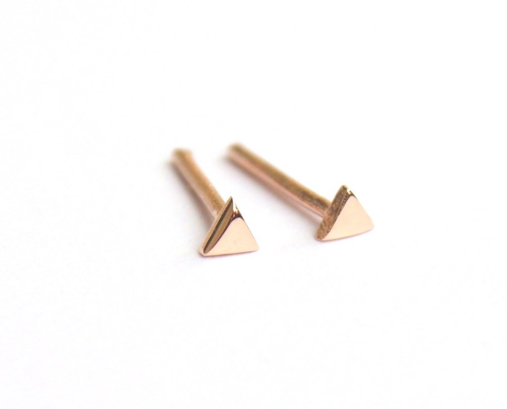 14k Rose Gold Triangle Geometric Stud Earrings - Melt'm Jewelry