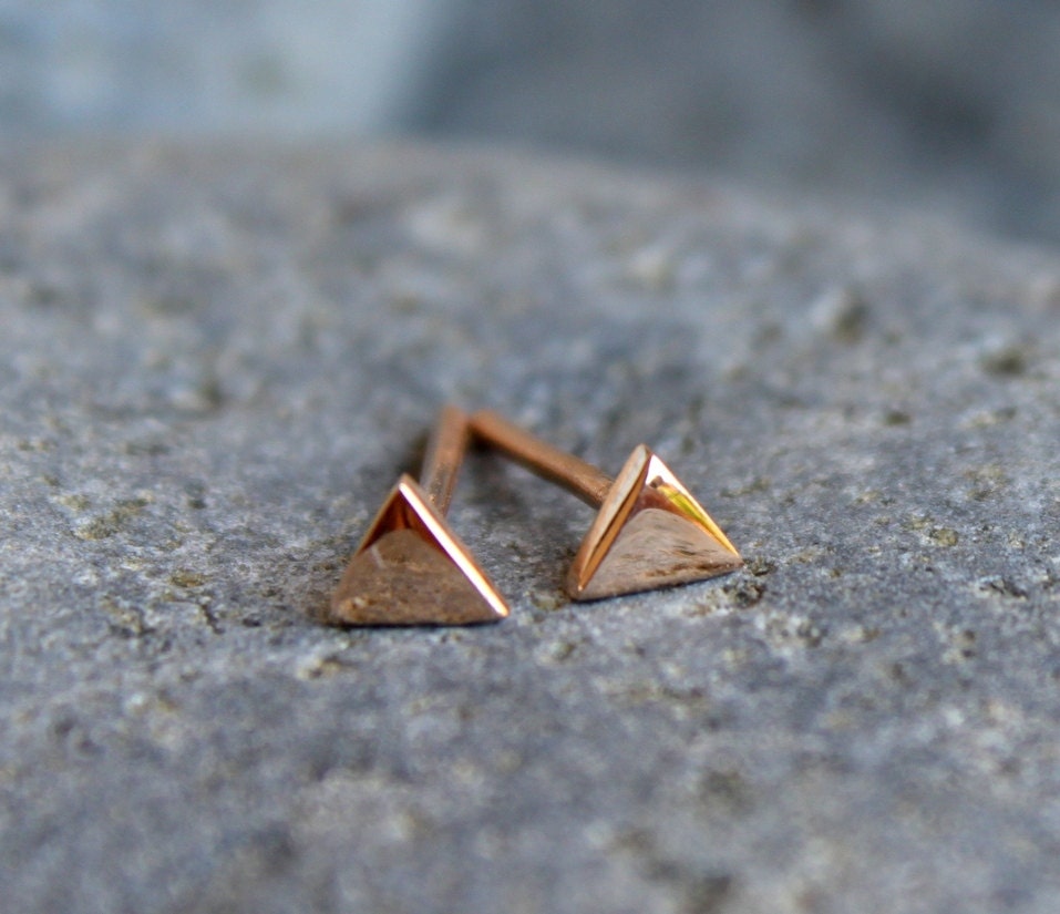 Triangle Stud Earrings, 14k Solid Rose Gold Minimal Earrings