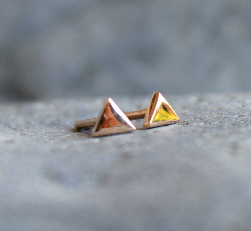 Triangle Stud Earrings, 14k Solid Rose Gold Minimal Earrings - Melt'm Jewelry