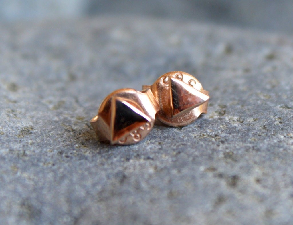 14k Rose Gold Triangle Geometric Stud Earrings - Melt'm Jewelry