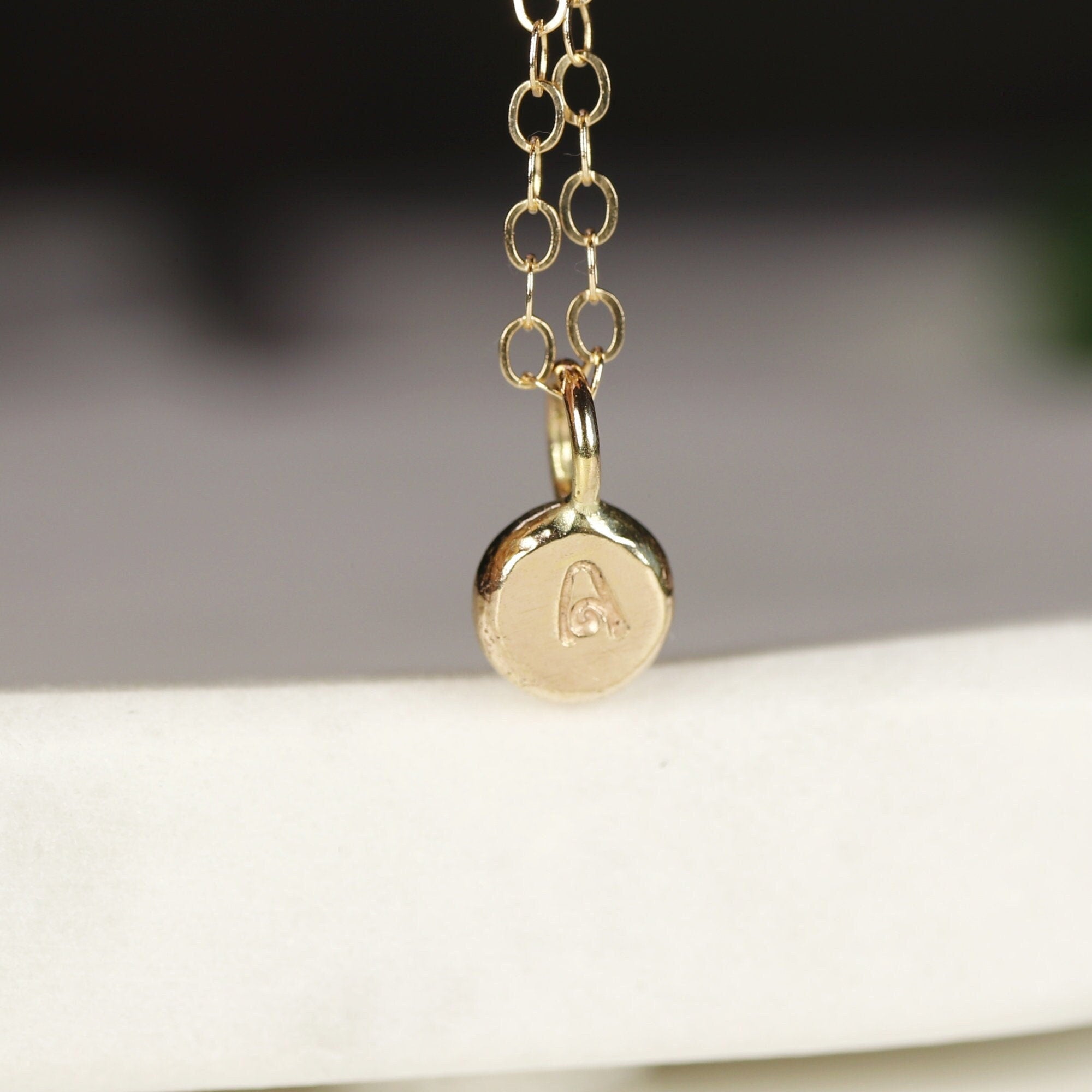 14k Solid Gold Rustic Pebble Initial Necklace - Melt'm Jewelry
