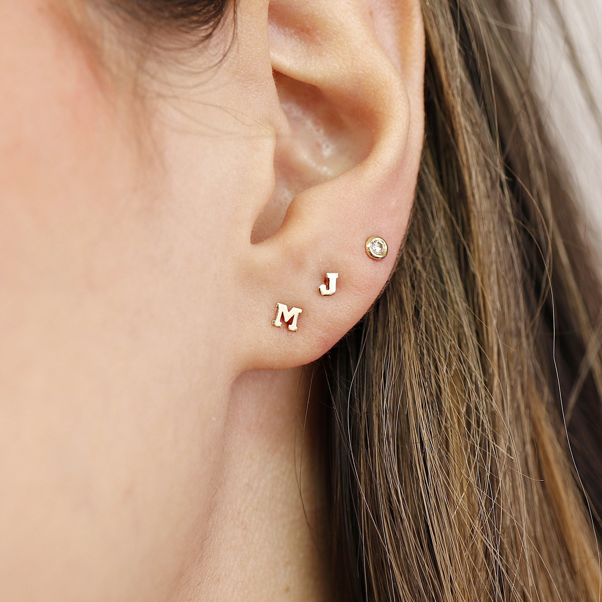 Tiny Initial Stud Earrings 14k Gold, Monogram Earrings - Melt'm Jewelry